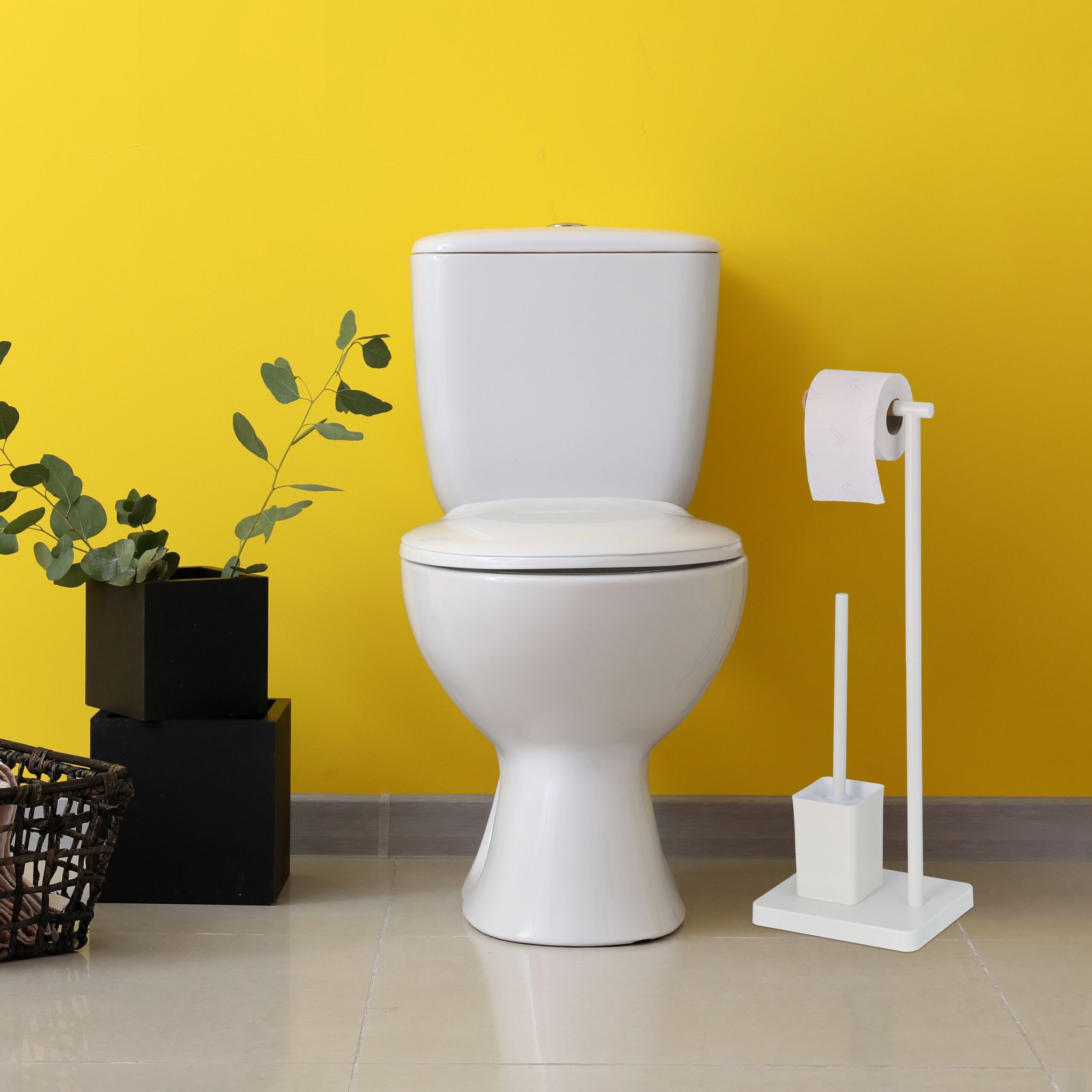 WC Garnitur mit 2 Ersatz-Bürstenköpfen Weiss-Hellbraun von Relaxdays