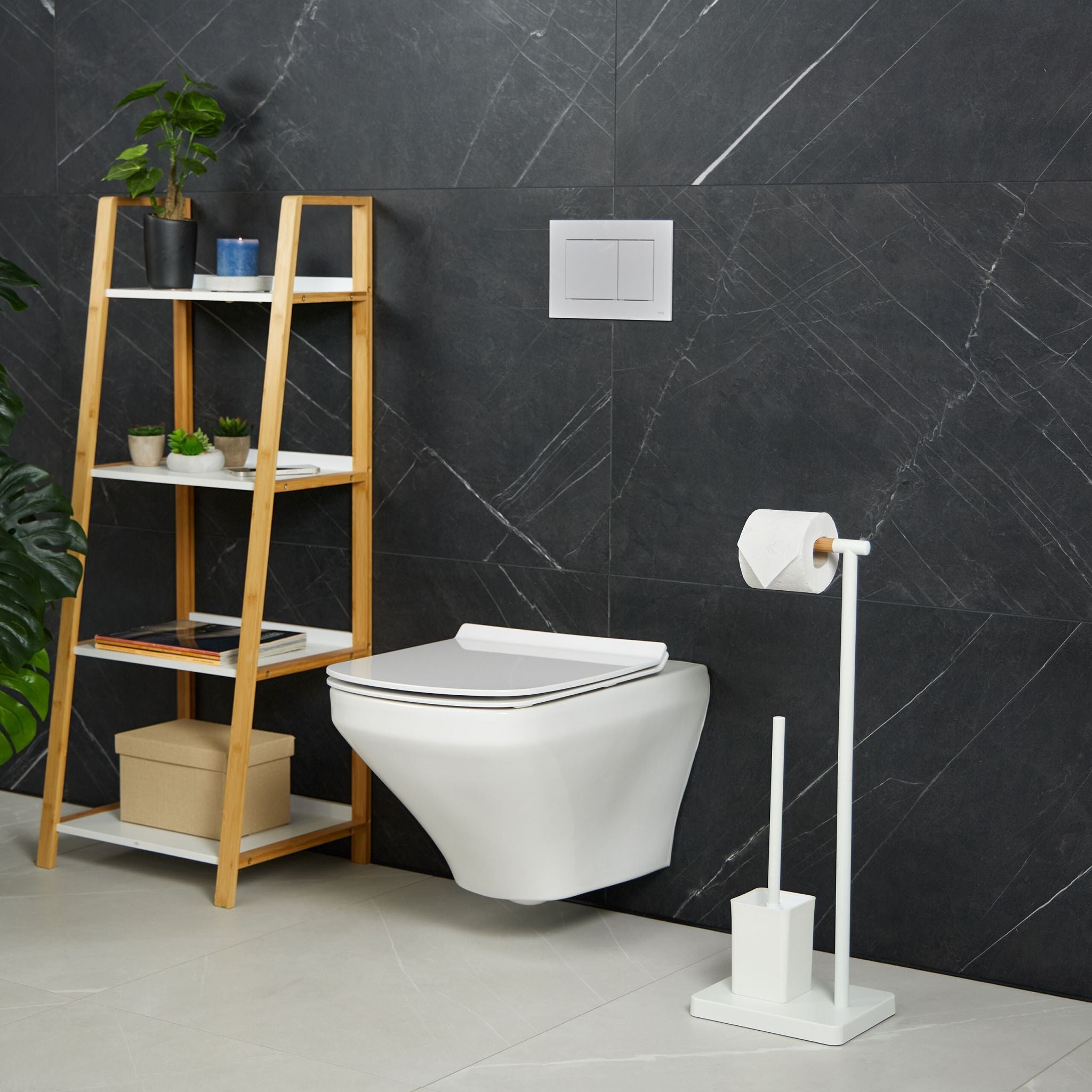 WC Garnitur mit 2 Ersatz-Bürstenköpfen Weiss-Hellbraun von Relaxdays