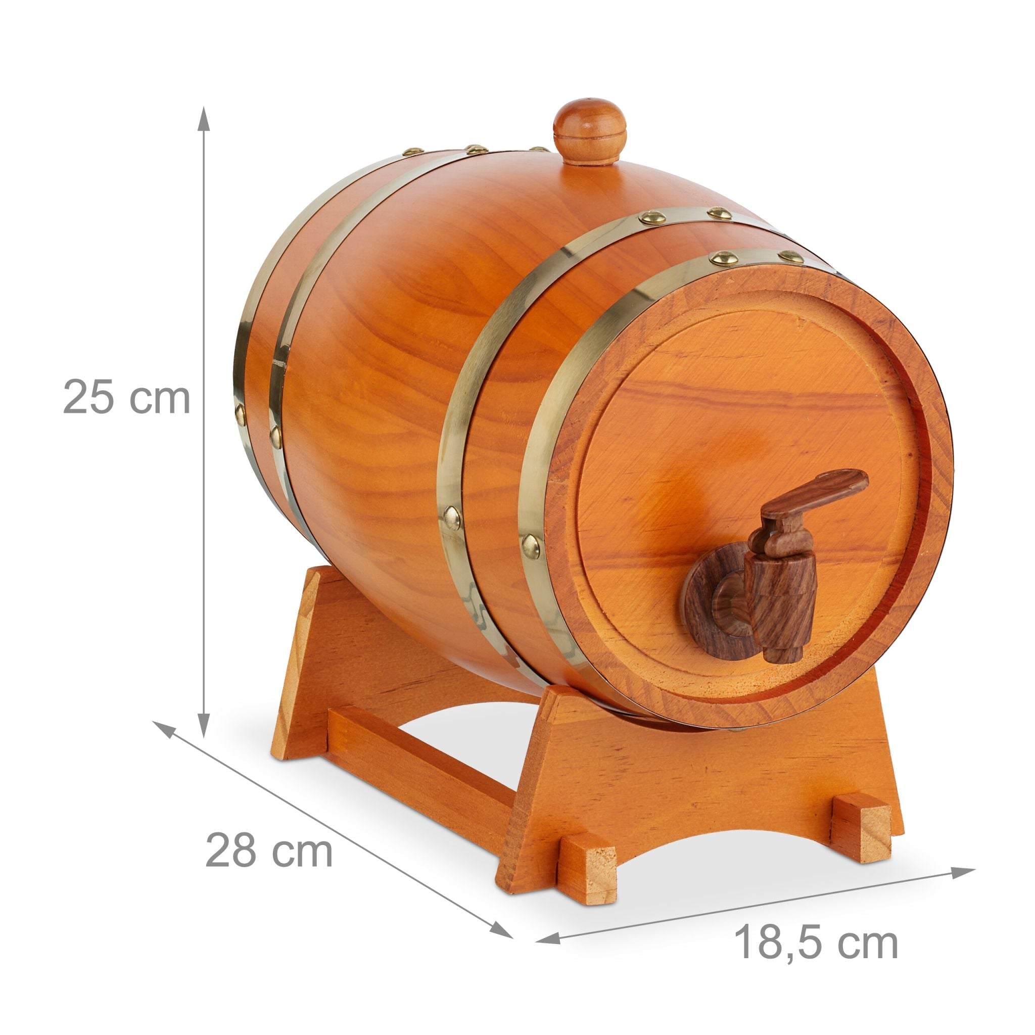 Kleines Holzfass 2,2L Braun-Gold-Hellbraun von Relaxdays