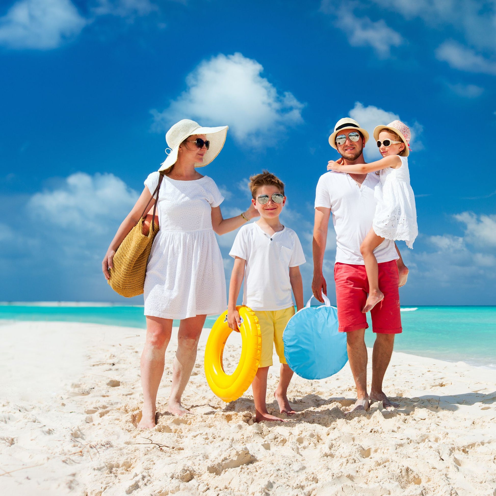 Strandmuschel Pop up Weiss-Hellblau-Schwarz von Relaxdays