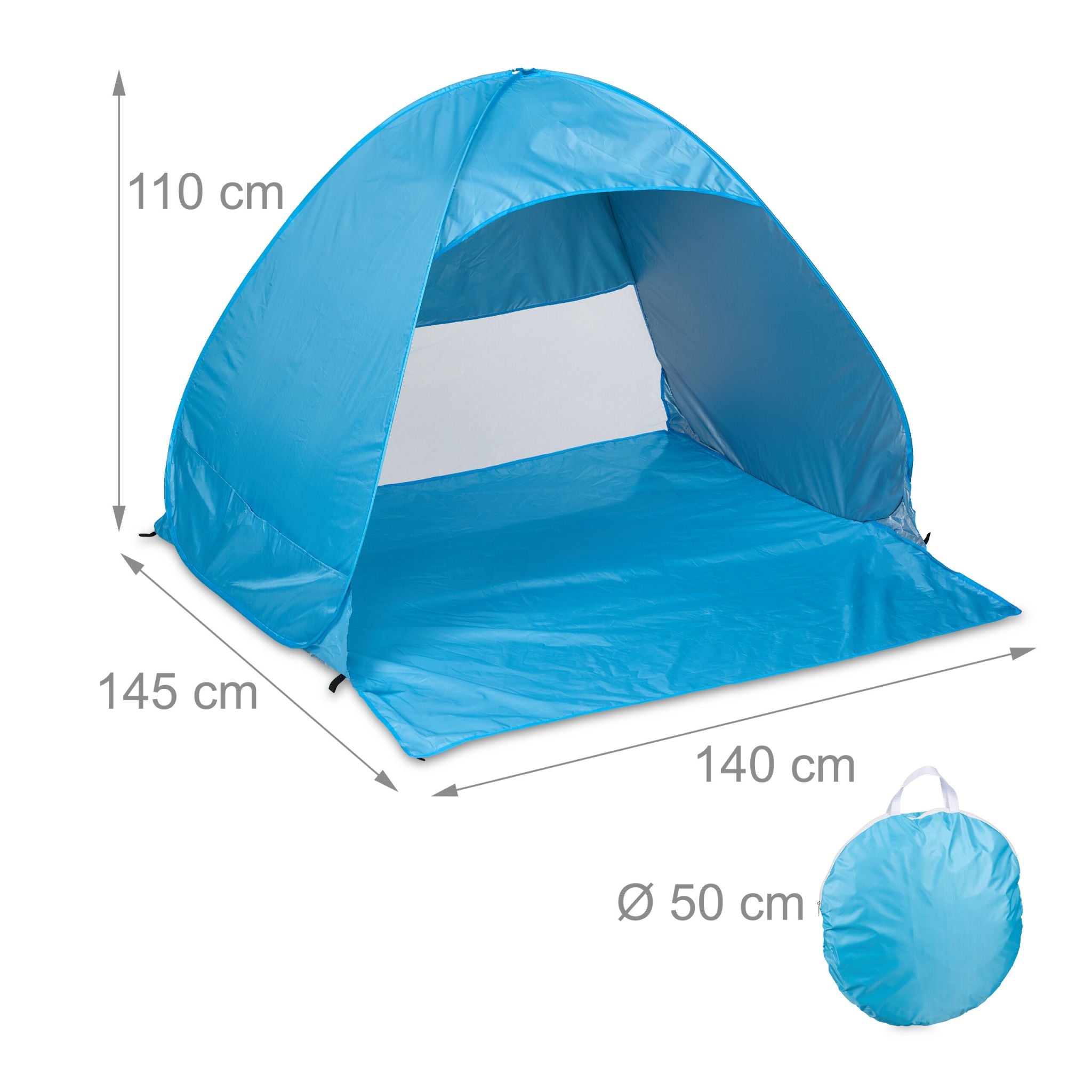 Strandmuschel Pop up Weiss-Hellblau-Schwarz von Relaxdays