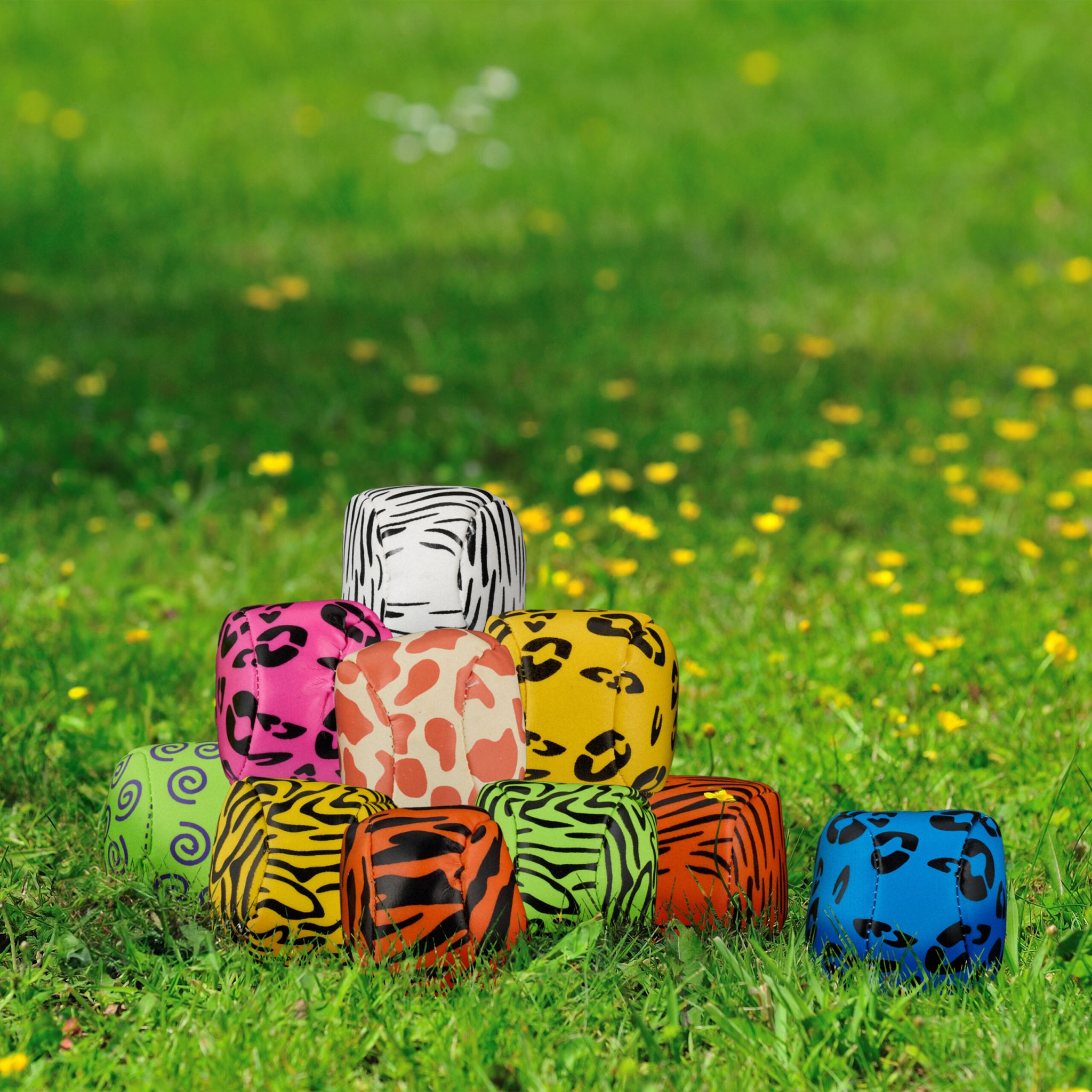 Jonglierbälle mit Tierprints 24er-Set Gelb-Grün-Orange von Relaxdays
