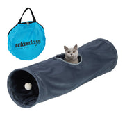 Faltbarer Katzentunnel mit Plüsch Creme-Grau von Relaxdays