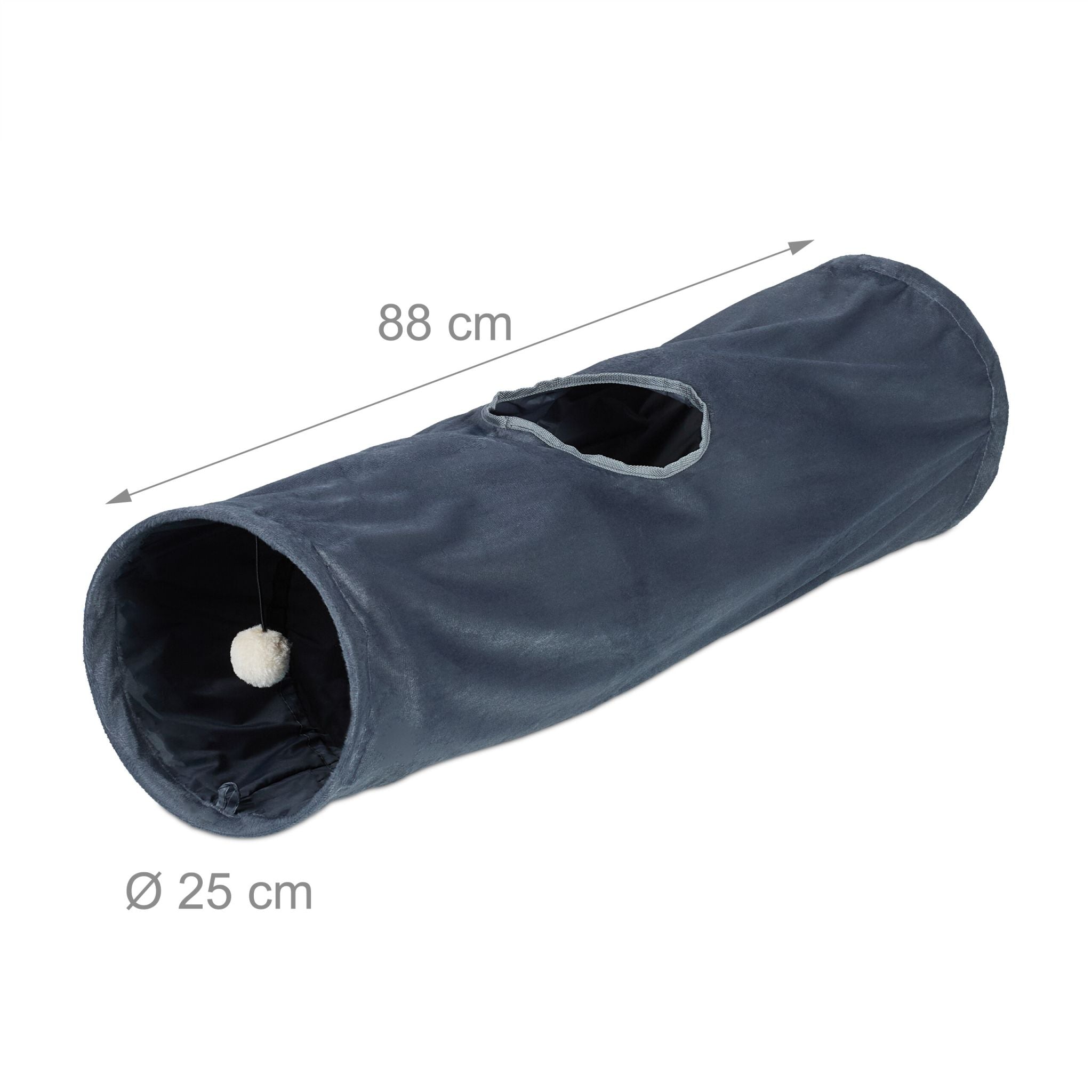 Faltbarer Katzentunnel mit Plüsch Creme-Grau von Relaxdays