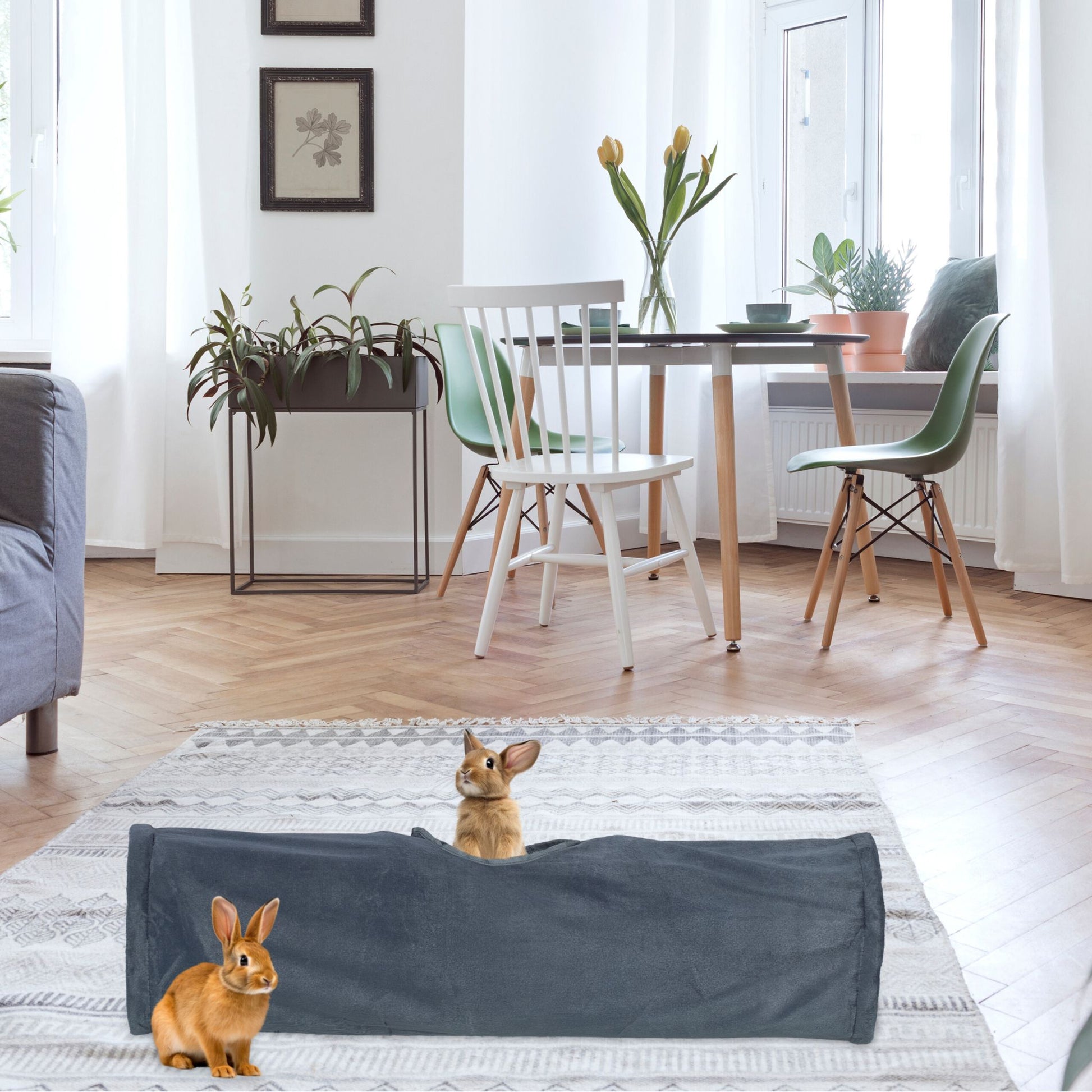 Faltbarer Katzentunnel mit Plüsch Creme-Grau von Relaxdays