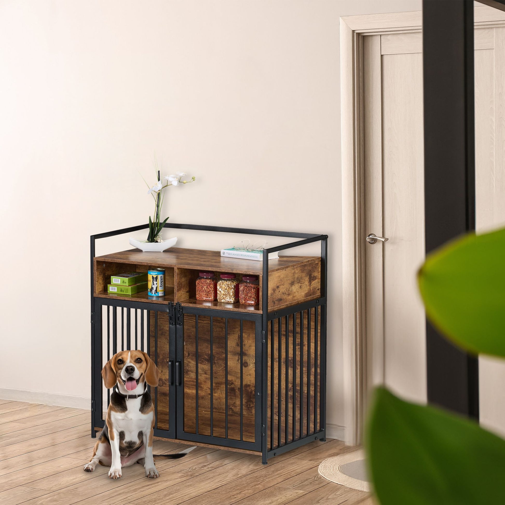 Hundekäfig Möbelstil Braun-Schwarz von Relaxdays