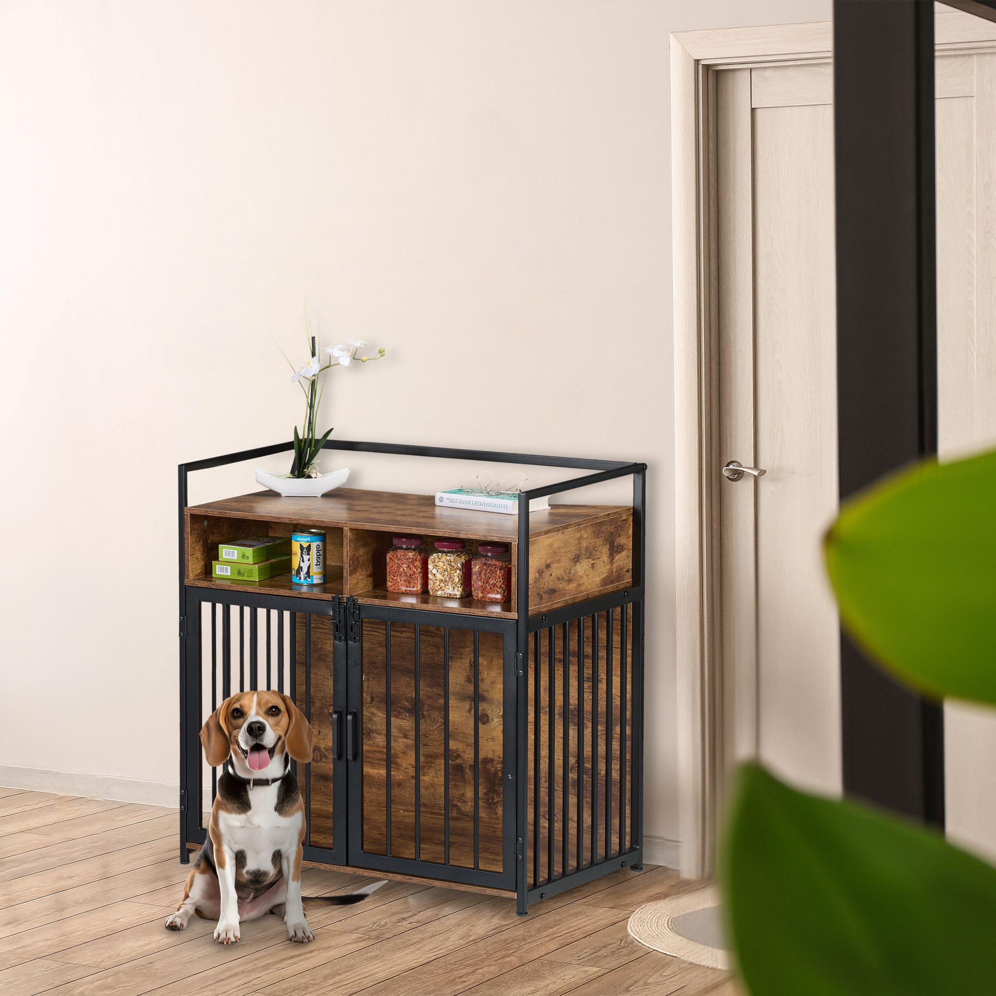 Hundekäfig Möbelstil Braun-Schwarz von Relaxdays