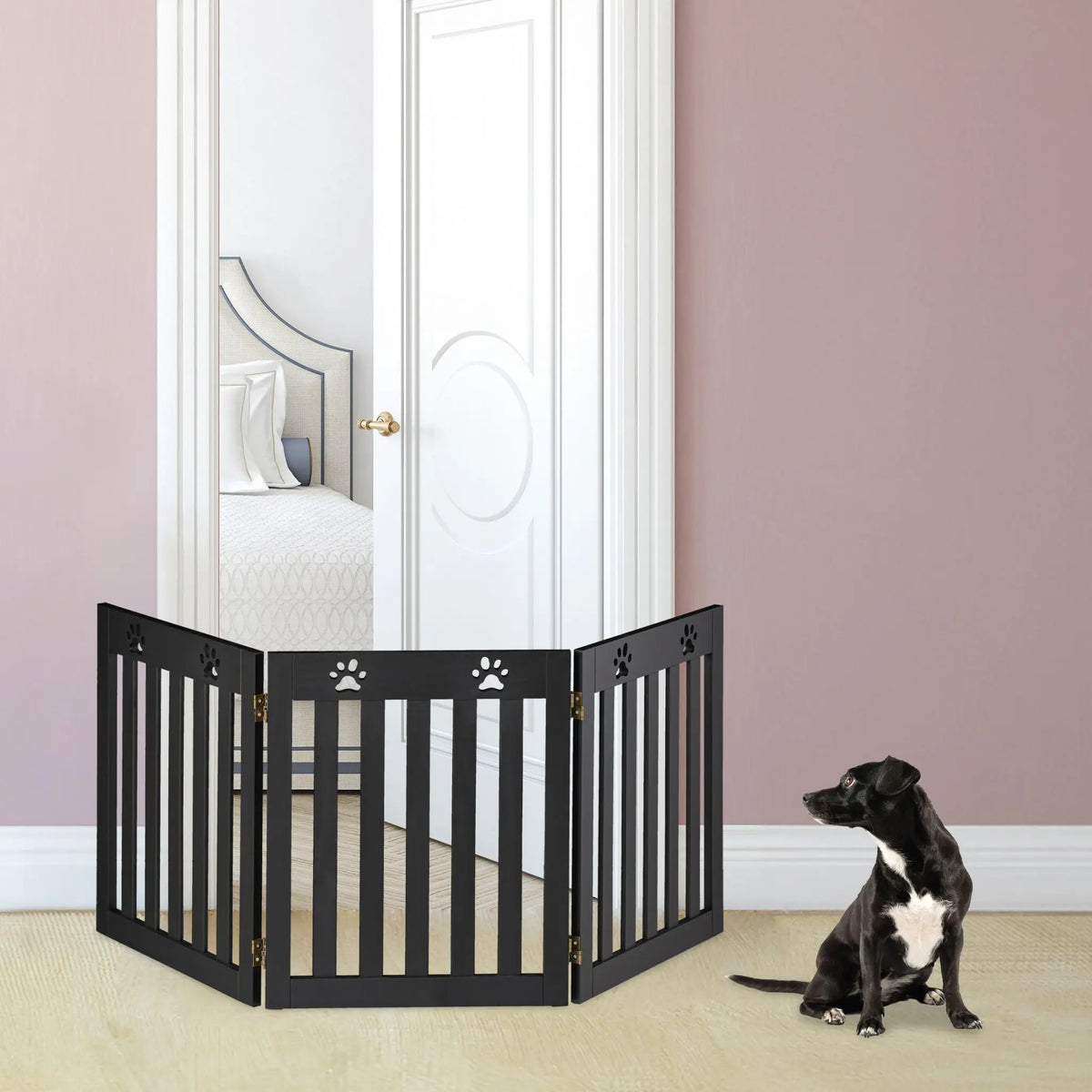 Hundeabsperrgitter Pfoten 3tlg. Schwarz von Relaxdays
