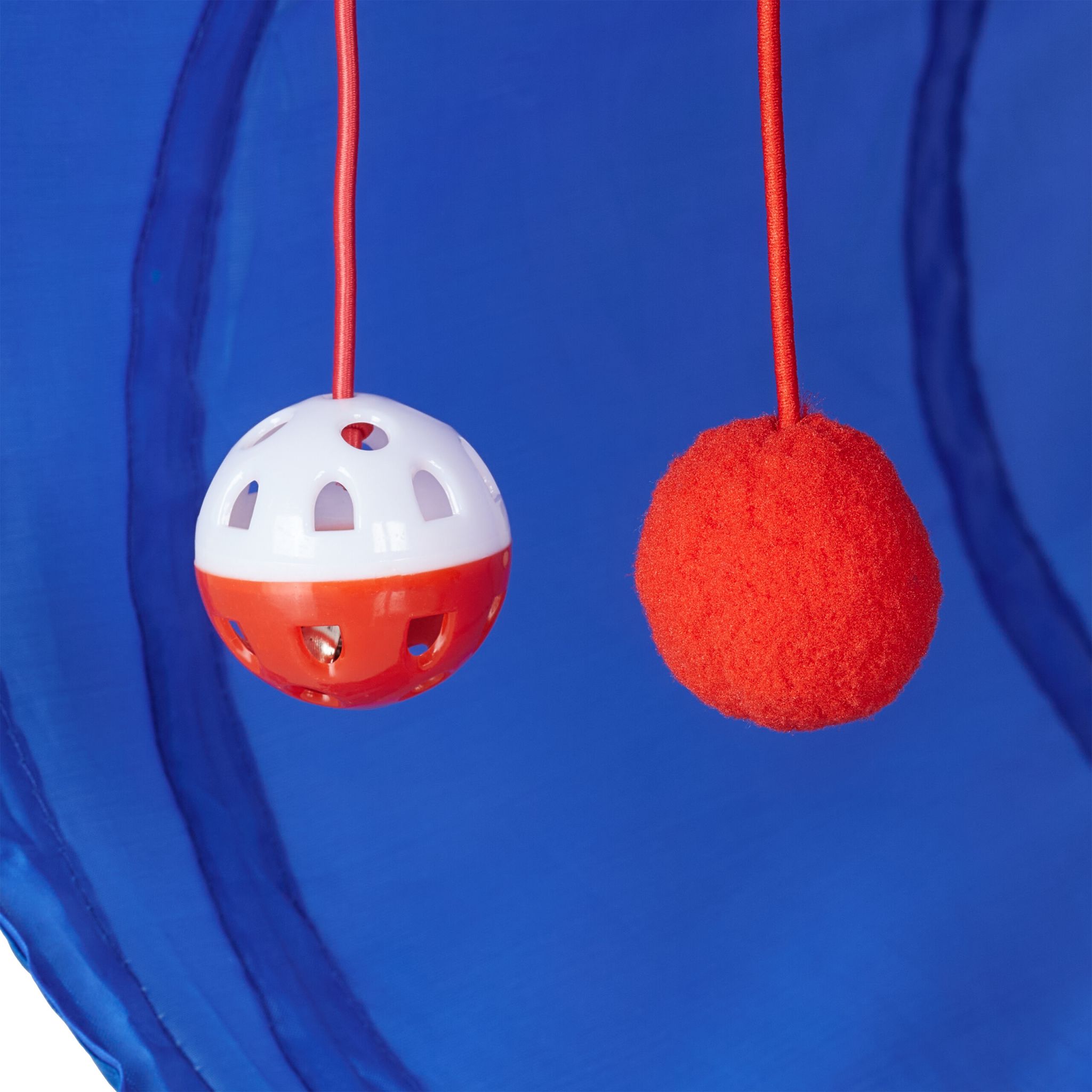 Faltbarer Katzentunnel mit Spielzeug Dunkelblau-Hellblau-Rot von Relaxdays