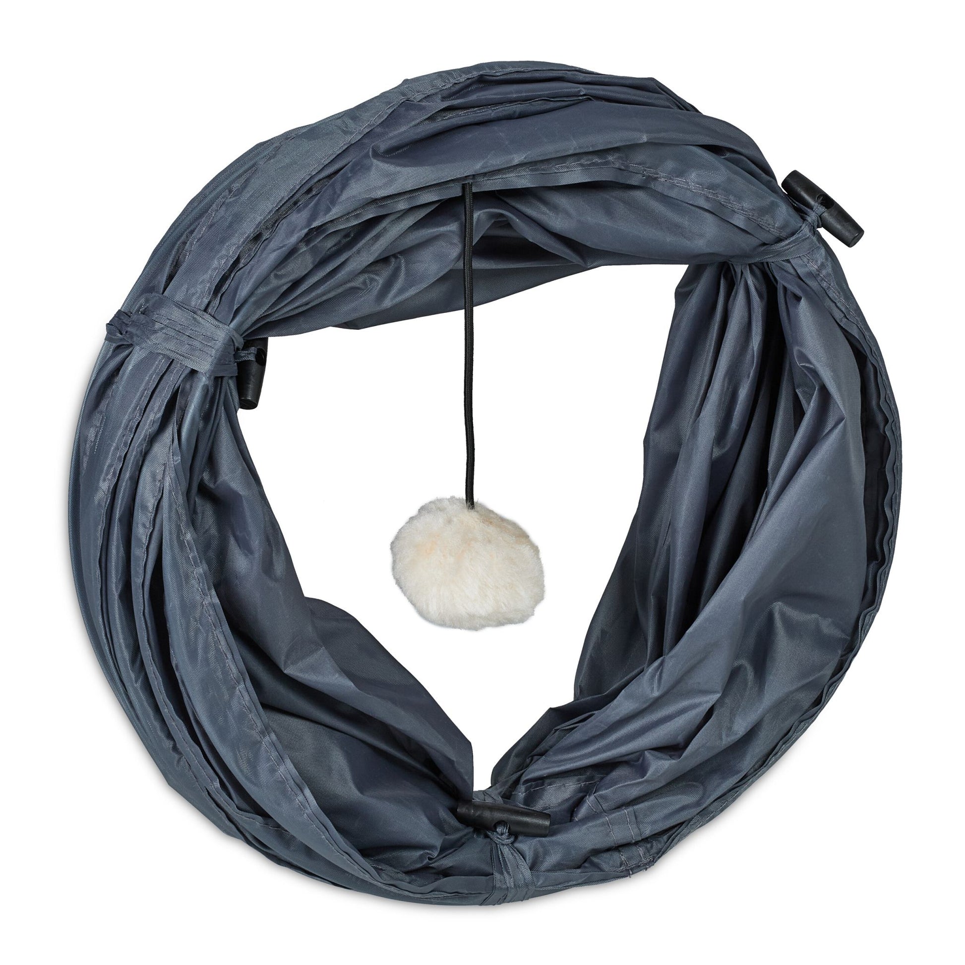 Faltbarer Katzentunnel mit Spielzeug Creme-Grau von Relaxdays