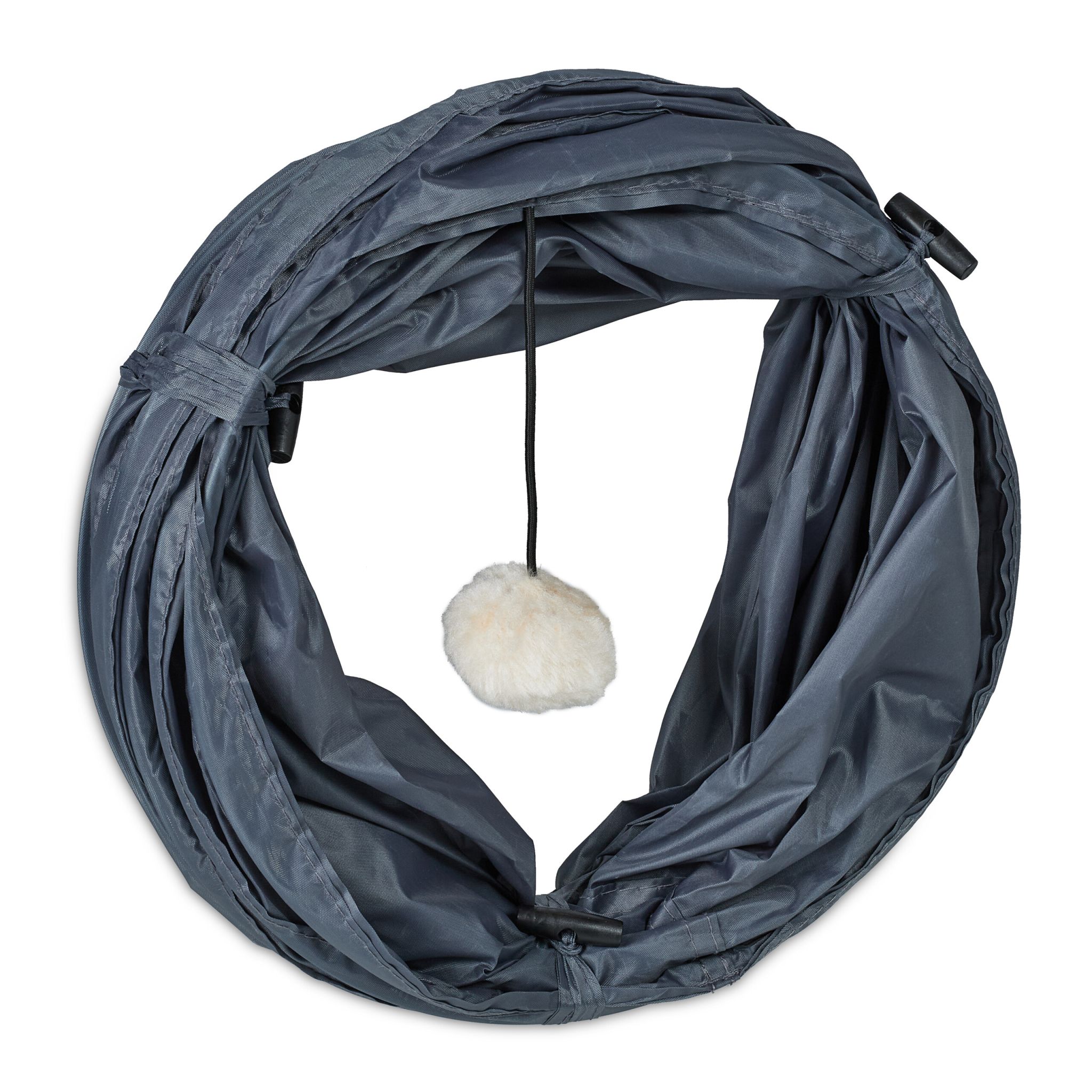 Faltbarer Katzentunnel mit Spielzeug Creme-Grau von Relaxdays