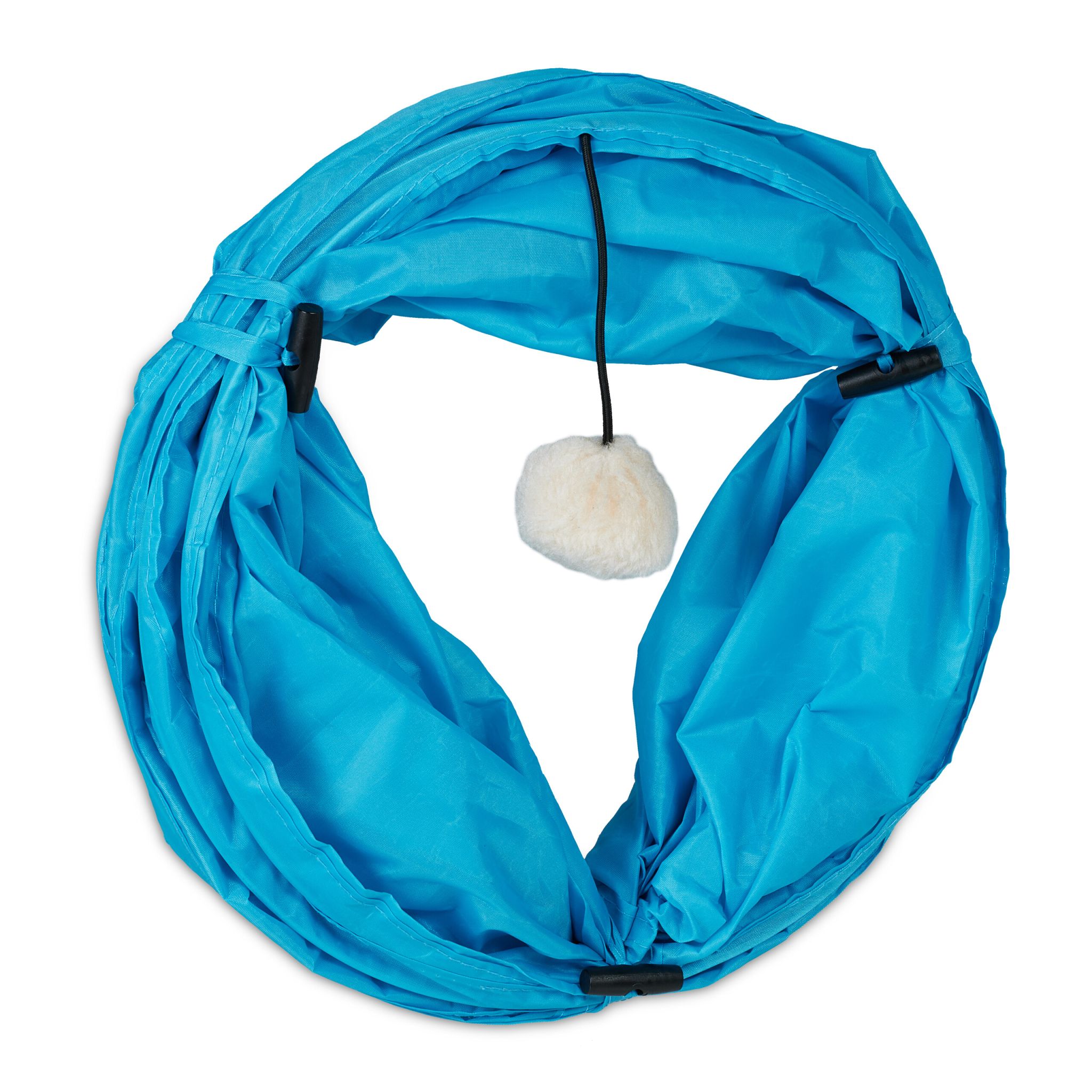 Faltbarer Katzentunnel mit Spielzeug Blau-Creme von Relaxdays
