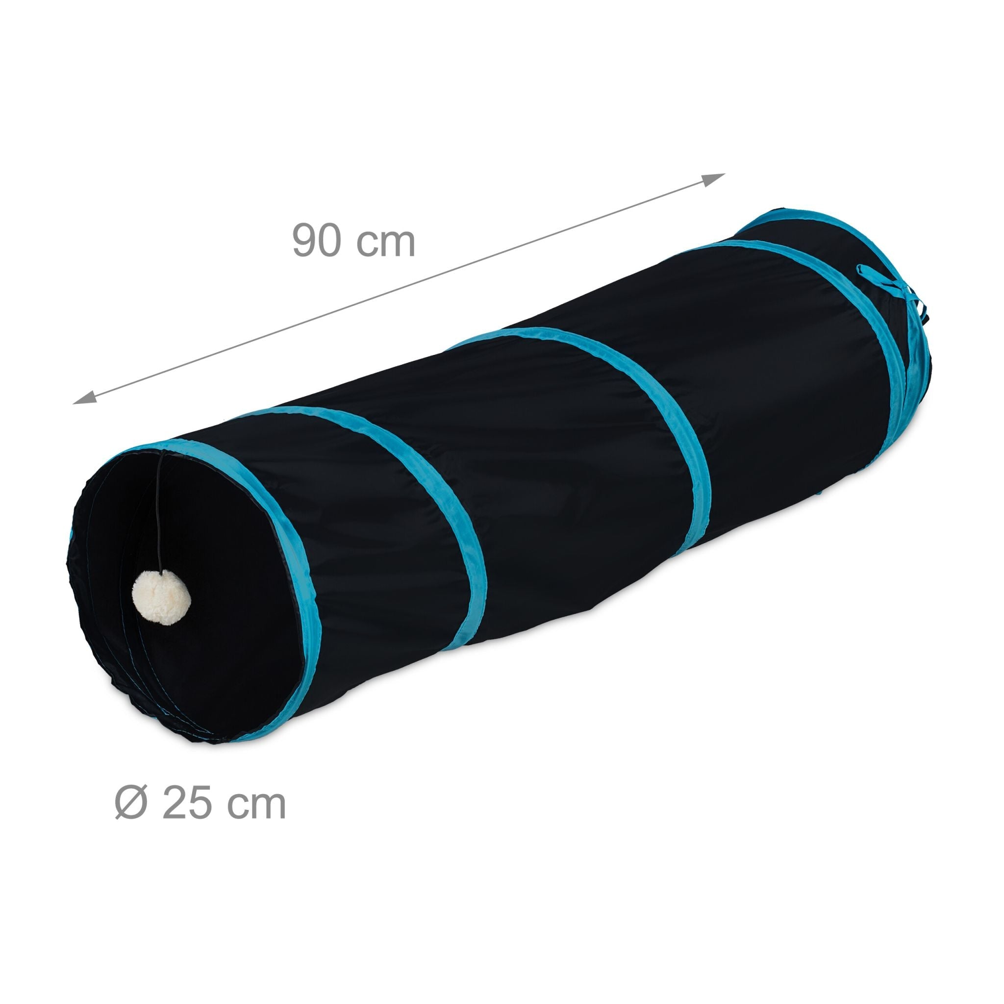Faltbarer Katzentunnel mit Spielzeug Blau-Creme-Schwarz von Relaxdays
