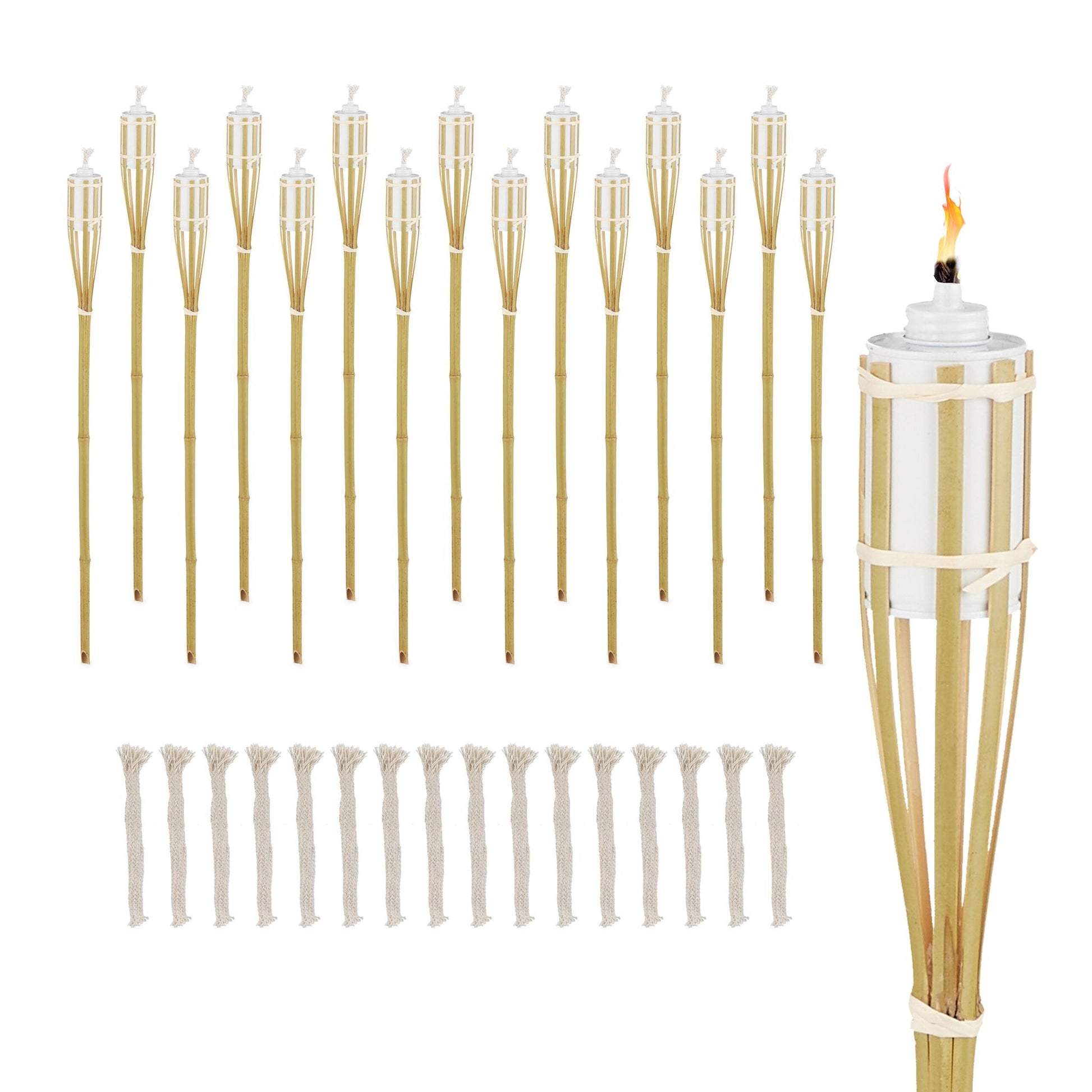 Gartenfackel Bambus 16er-Set Weiss-Creme-Hellbraun von Relaxdays