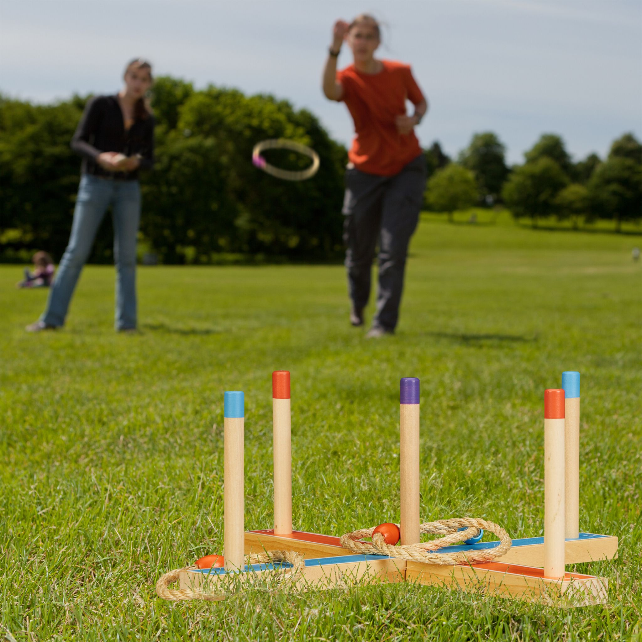 Ringwurfspiel Holz Blau-Hellbraun-Orange von Relaxdays