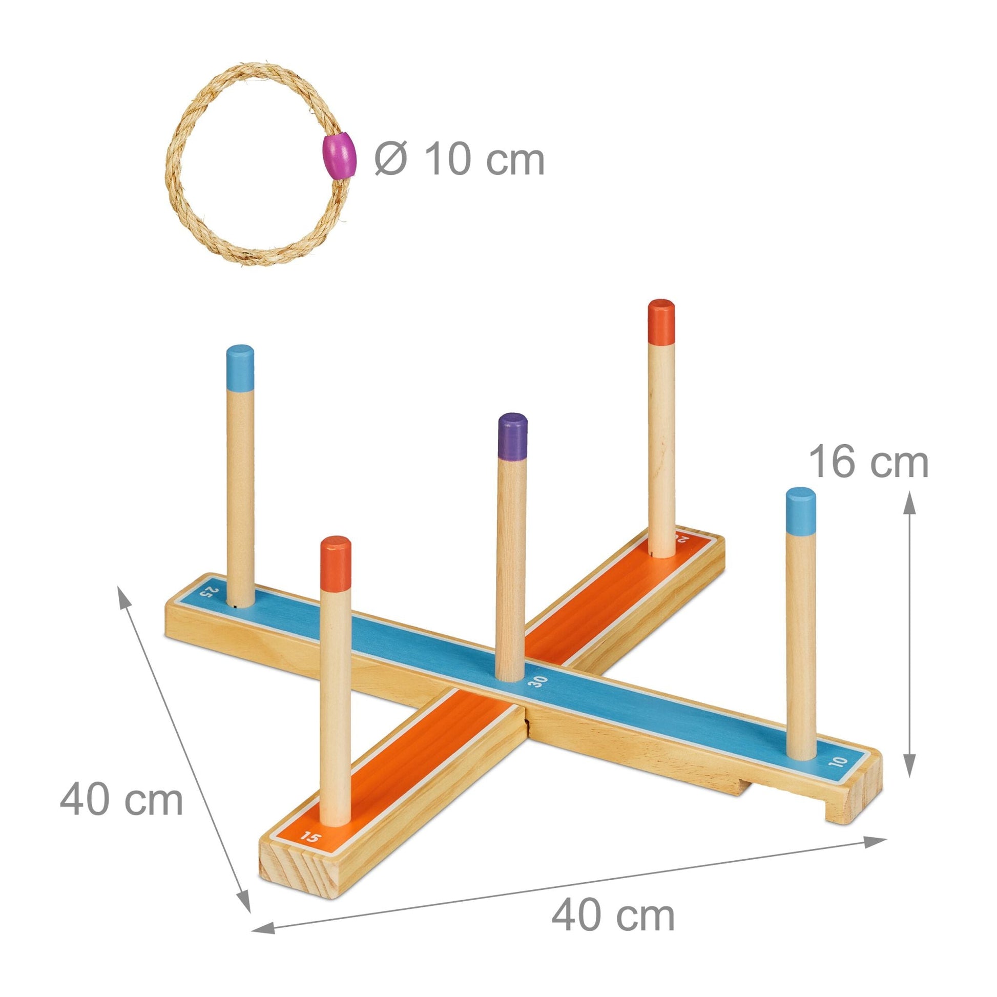 Ringwurfspiel Holz Blau-Hellbraun-Orange von Relaxdays