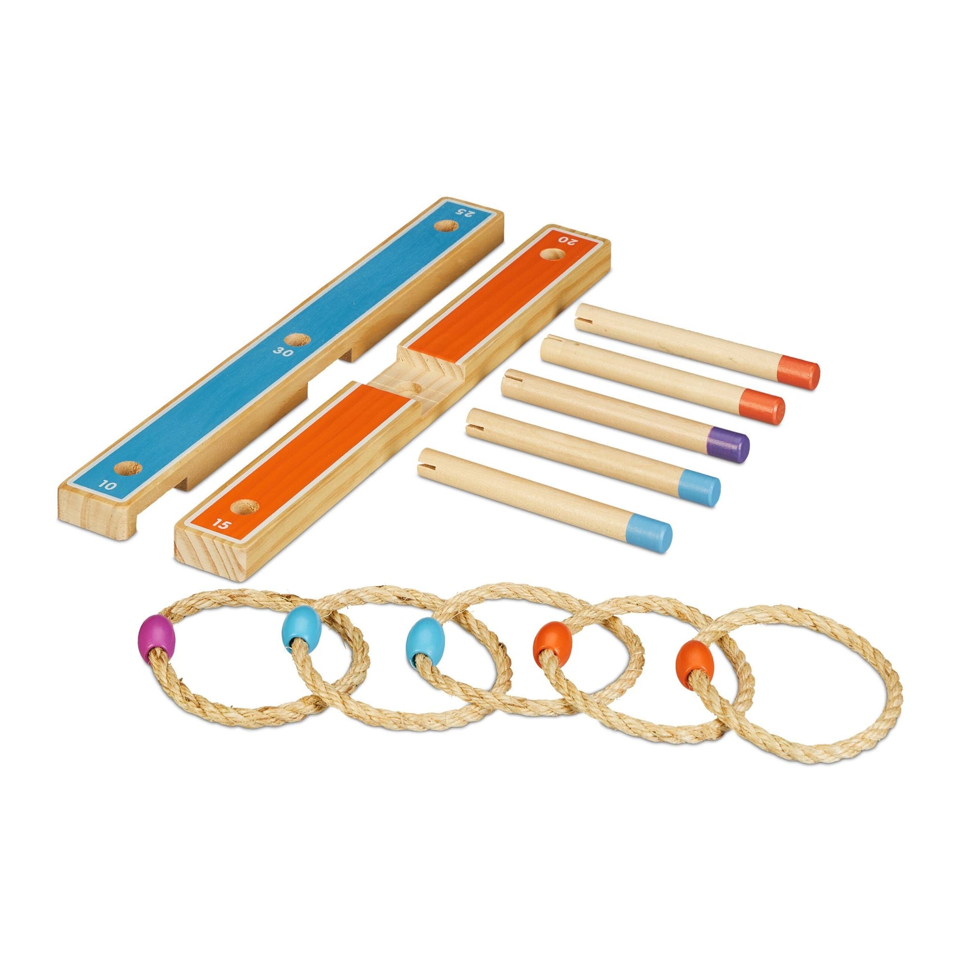 Ringwurfspiel Holz Blau-Hellbraun-Orange von Relaxdays