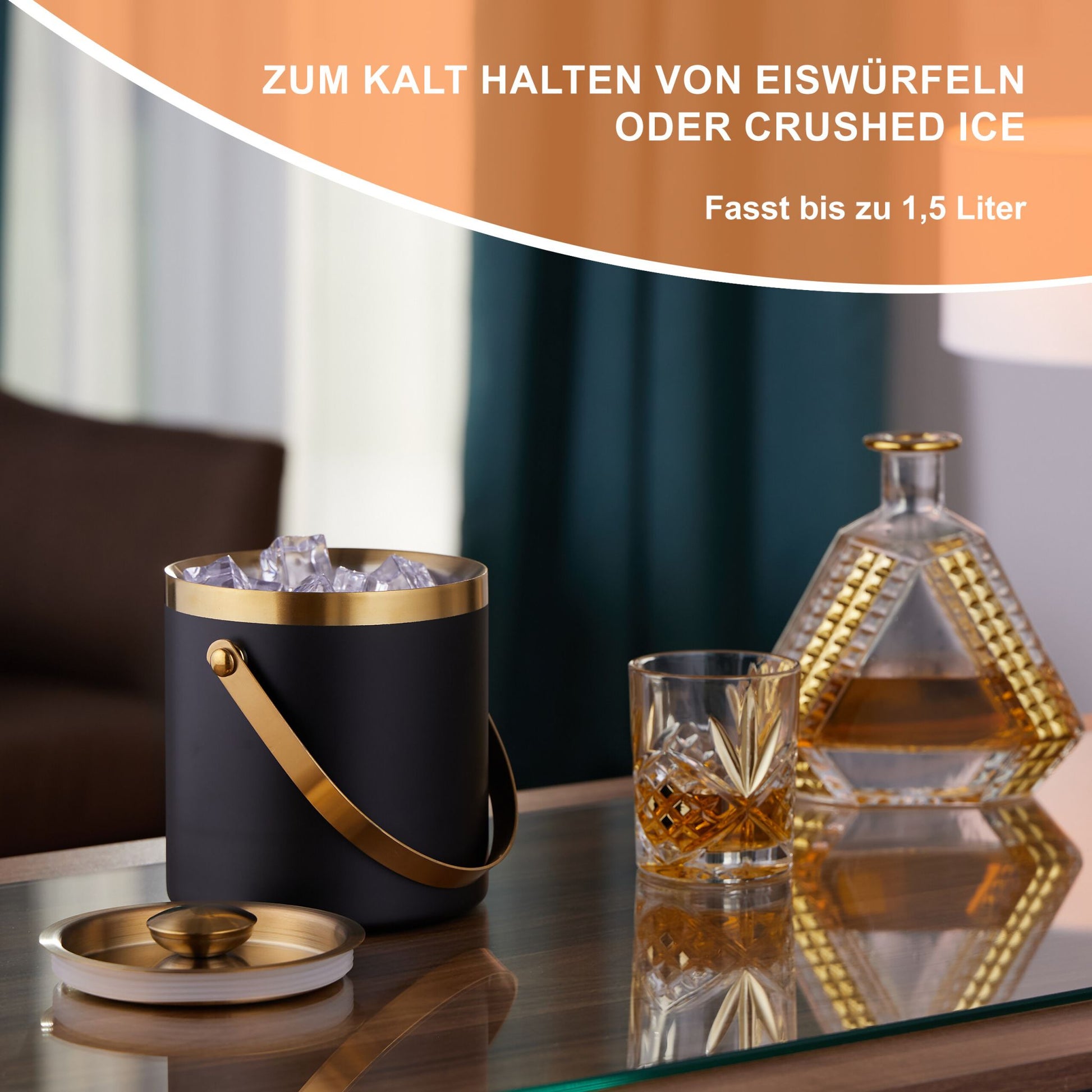 Eiswürfelbehälter mit Deckel Gold-Schwarz von Relaxdays