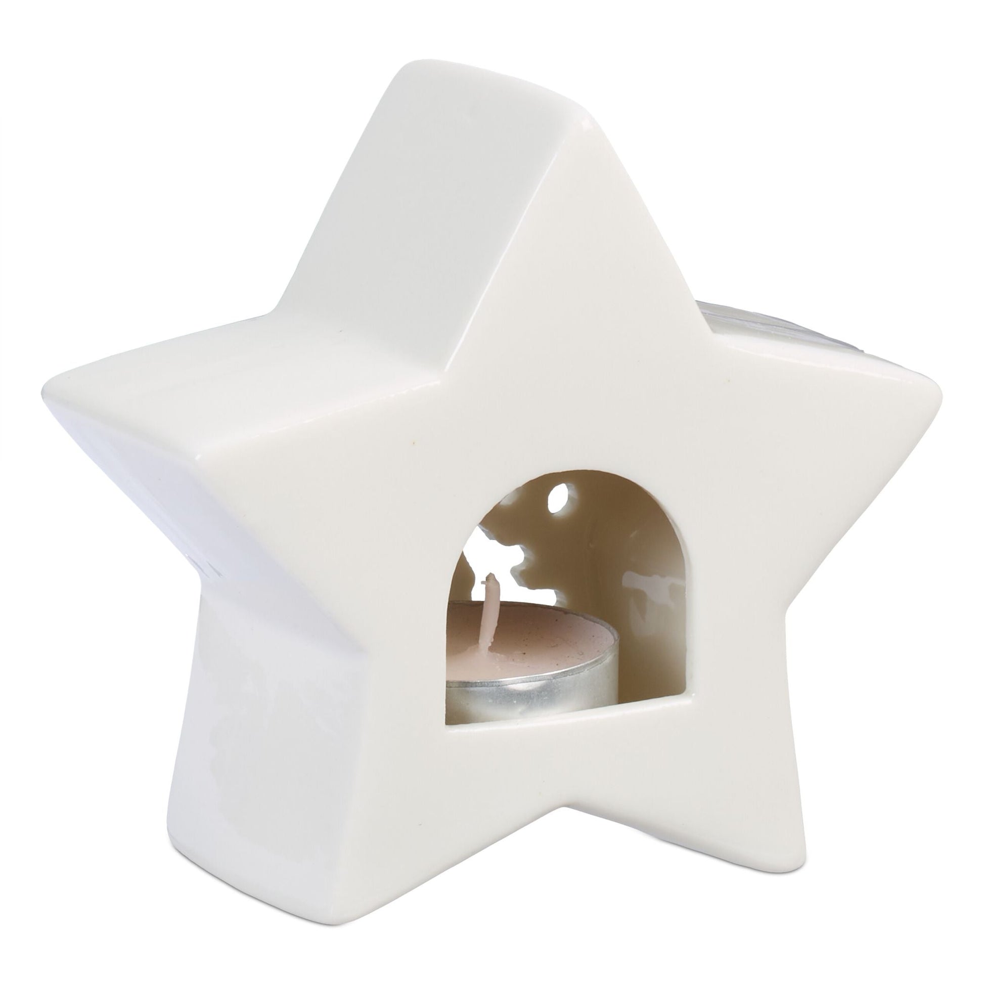 Teelichthalter Keramik in Sternform Weiss von Relaxdays