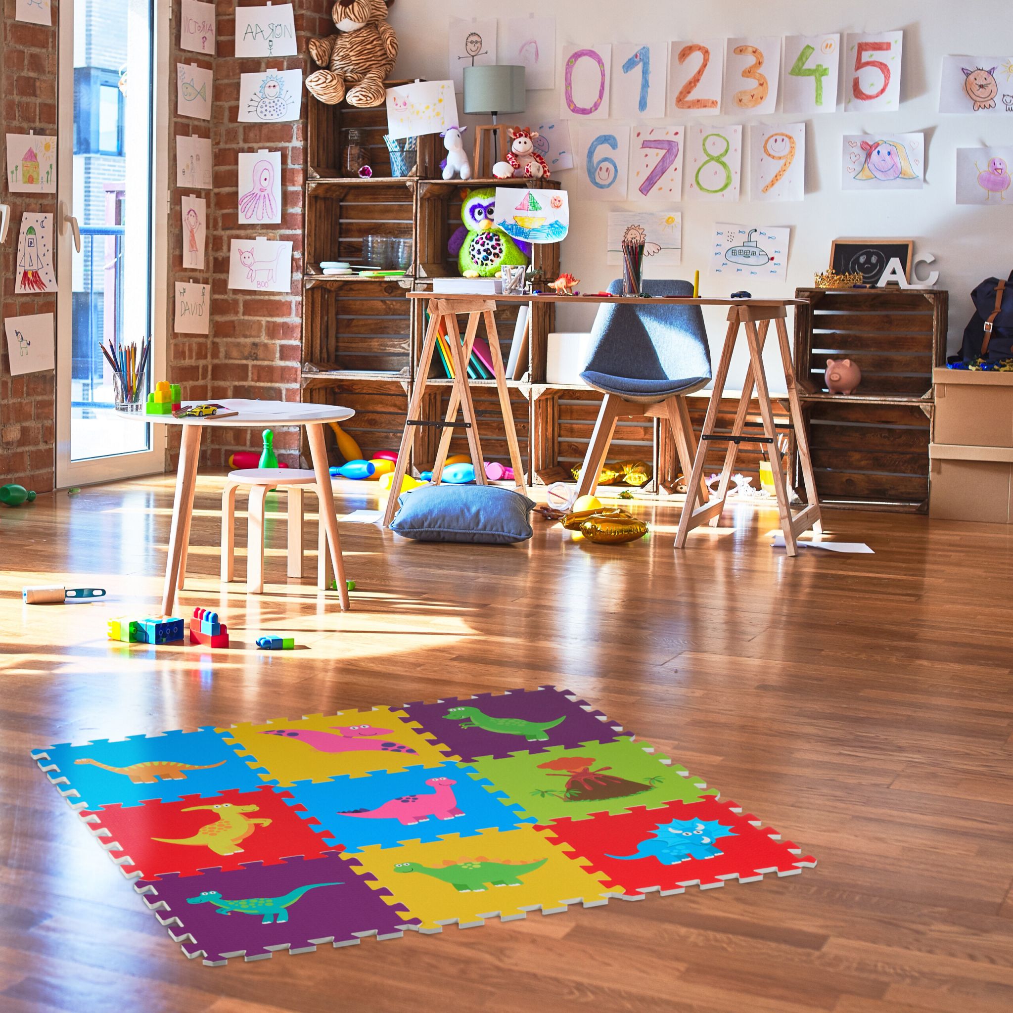 Puzzlematte Dinosaurier bunt Gelb-Lila-Rot von Relaxdays