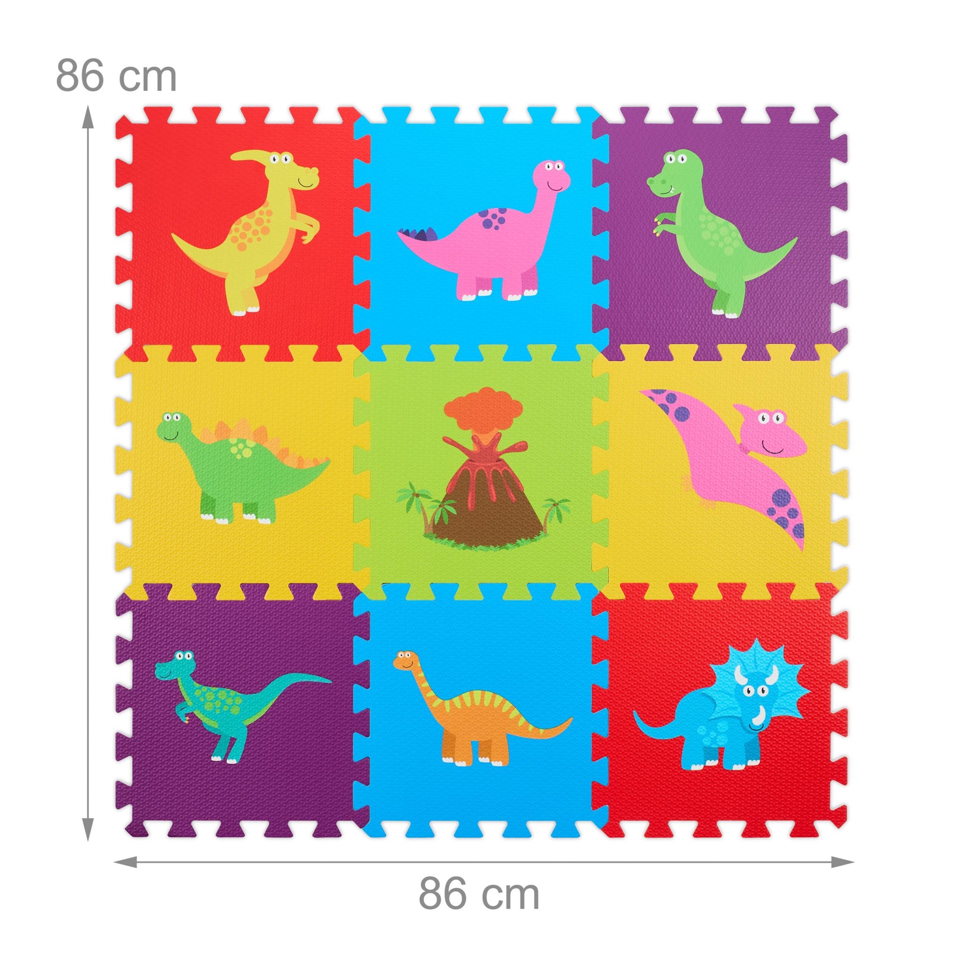 Puzzlematte Dinosaurier bunt Gelb-Lila-Rot von Relaxdays