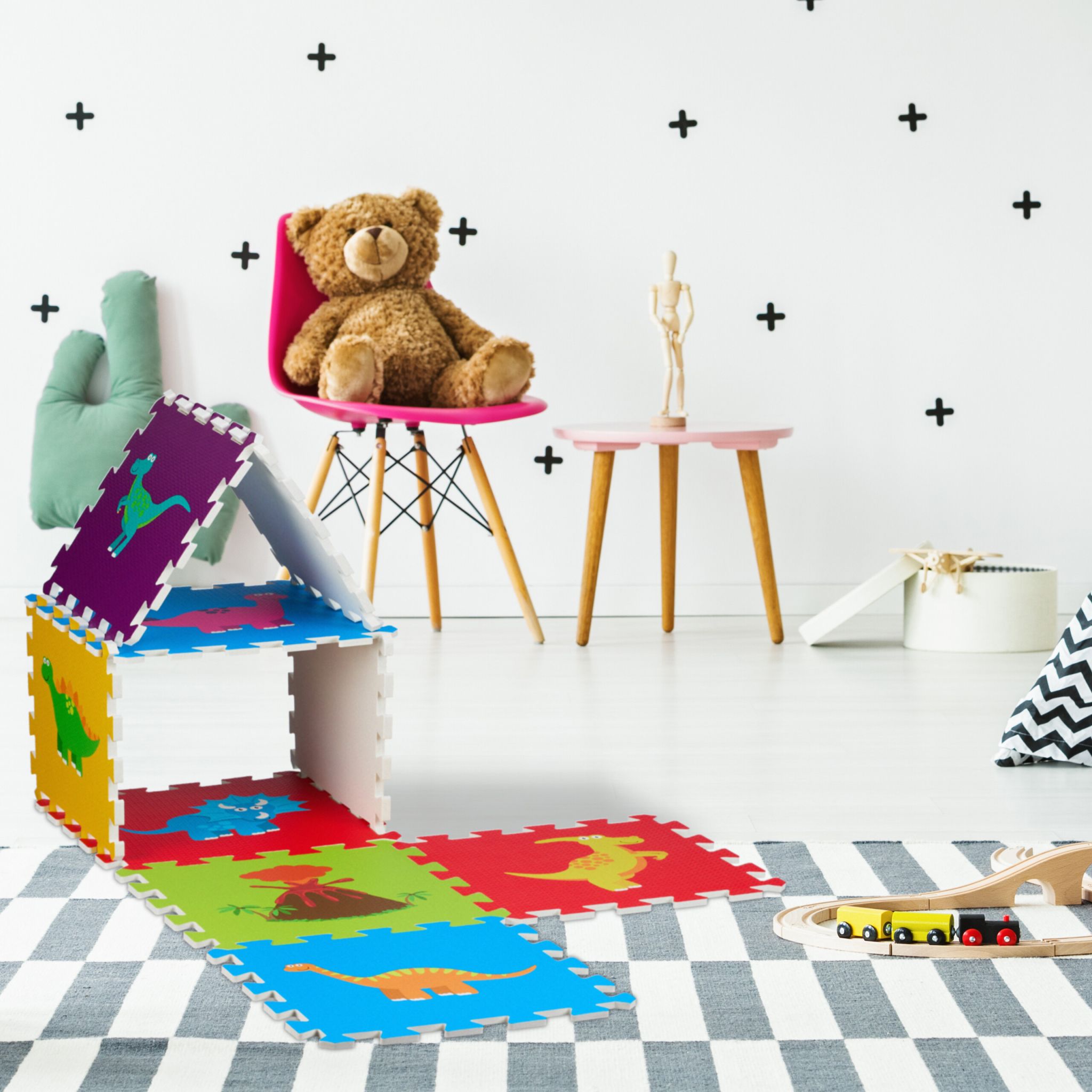 Puzzlematte Dinosaurier bunt Gelb-Lila-Rot von Relaxdays