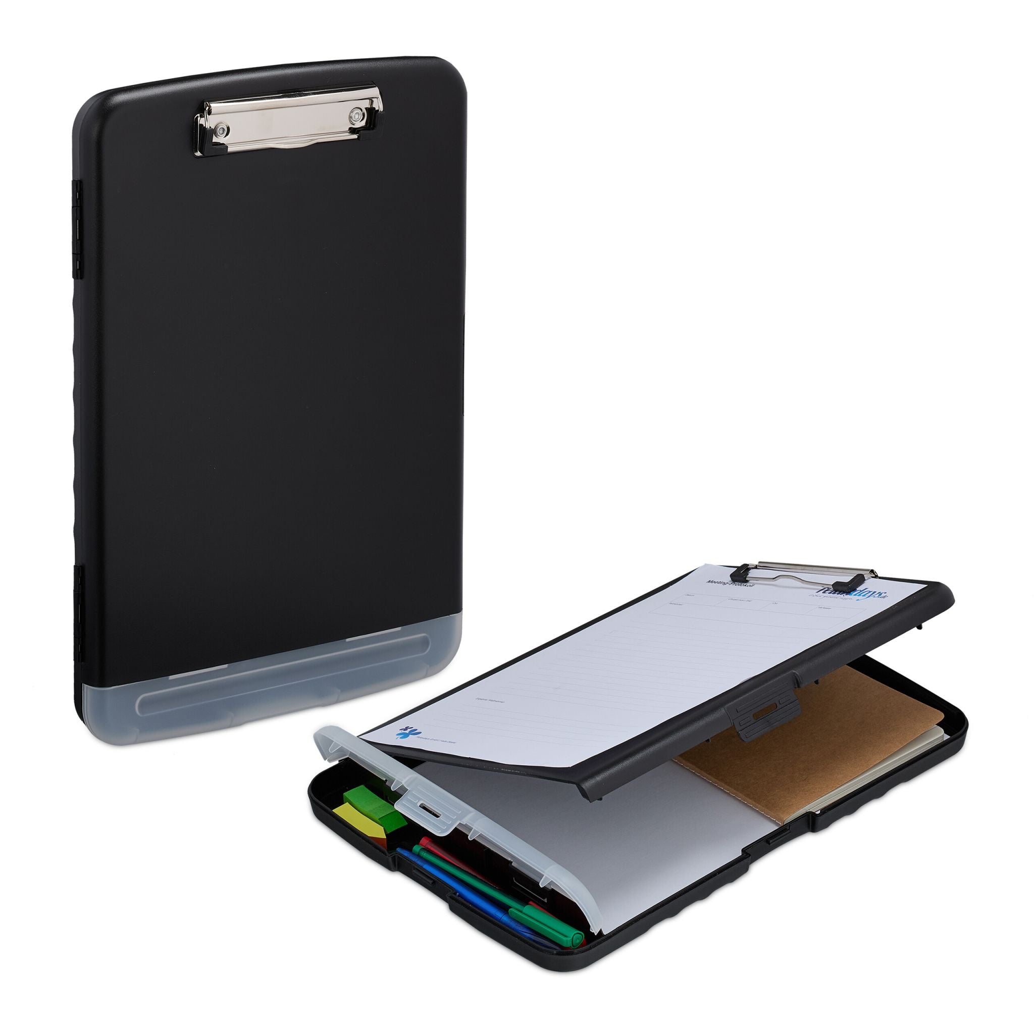 Klemmbrett mit Fach 2er-Set Schwarz-Silber-Transparent von Relaxdays