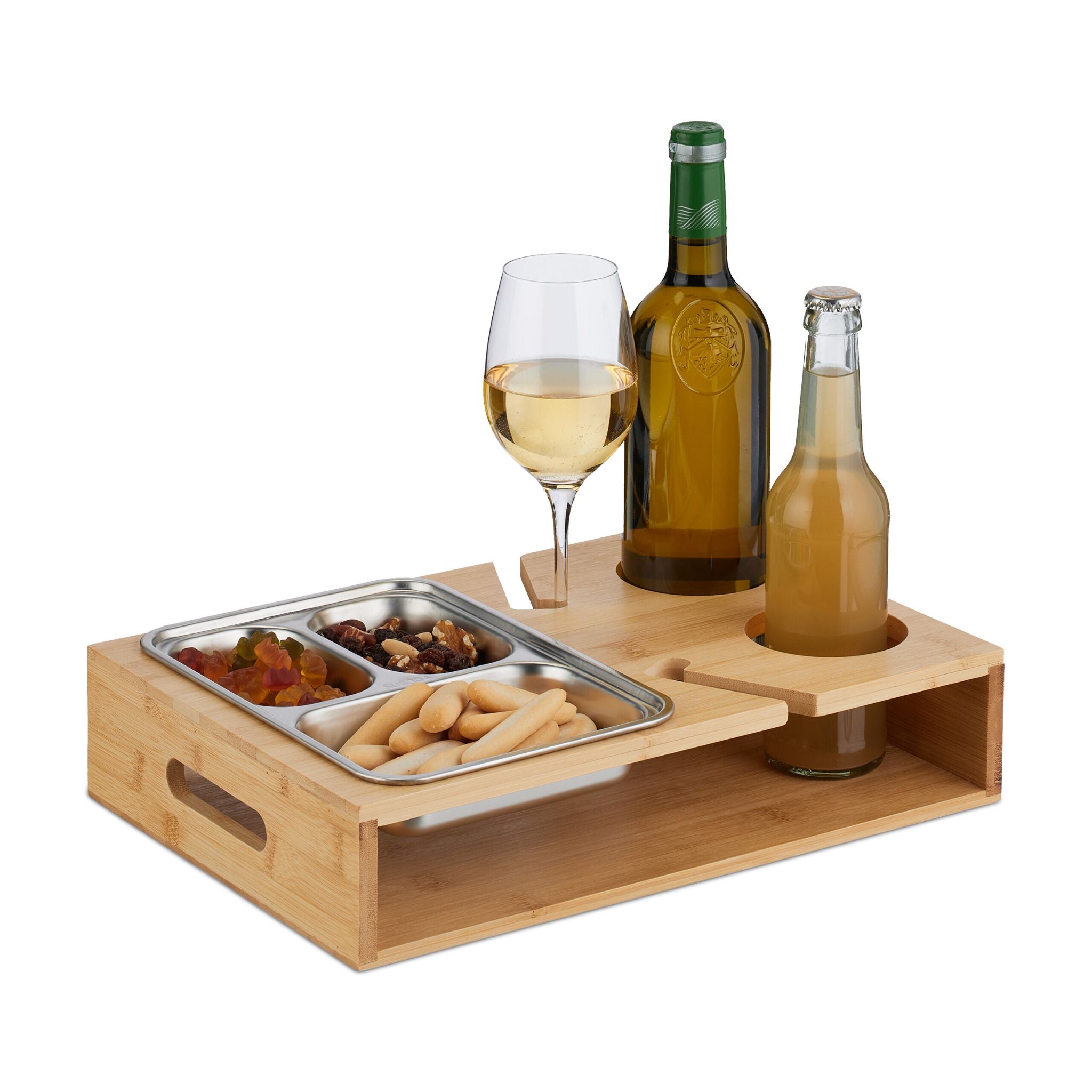 Couchbar mit Edelstahlschale Hellbraun-Silber von Relaxdays