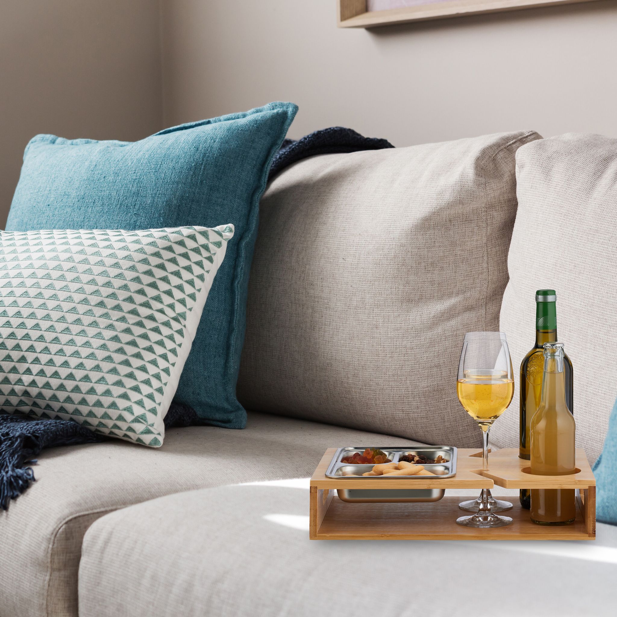 Couchbar mit Edelstahlschale Hellbraun-Silber von Relaxdays