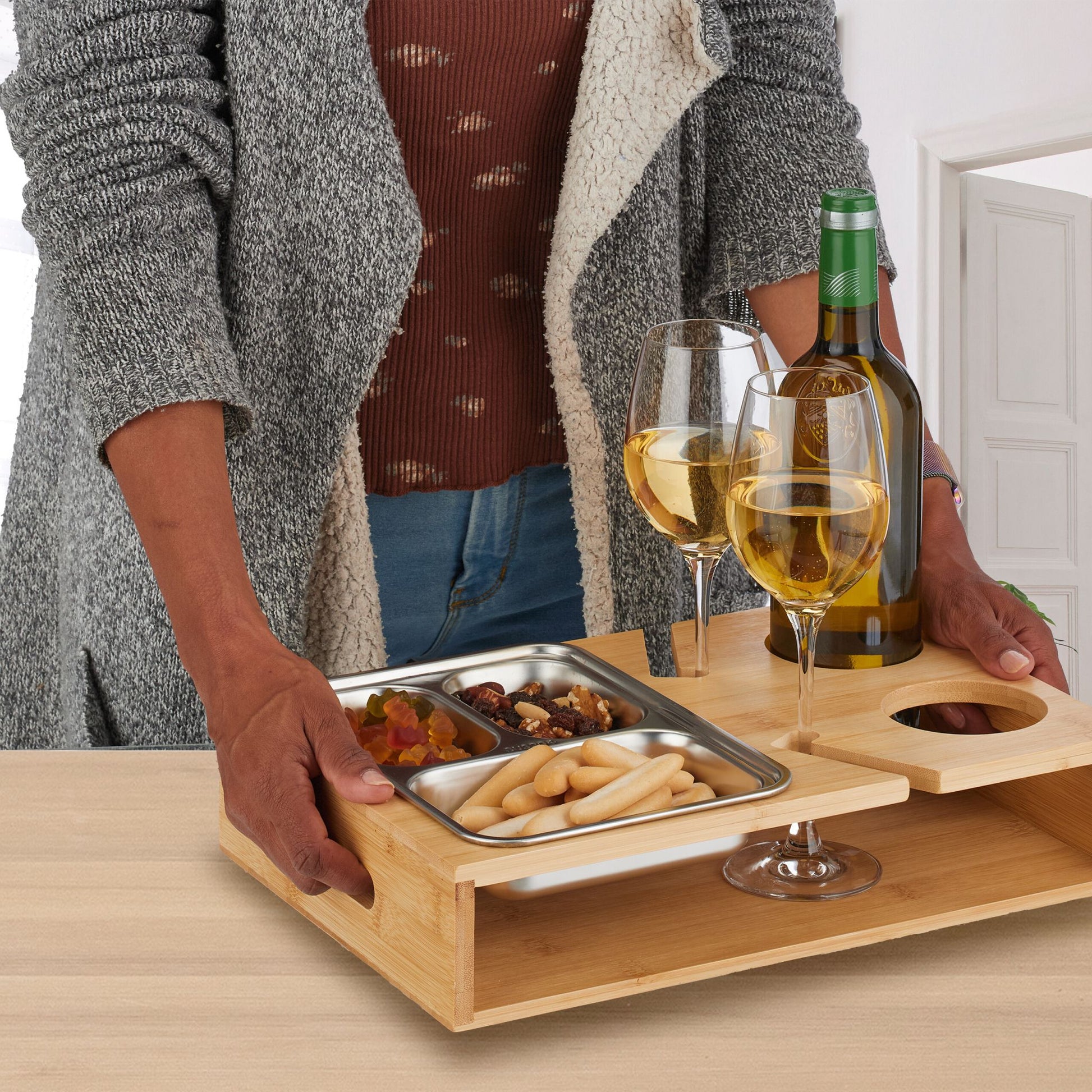 Couchbar mit Edelstahlschale Hellbraun-Silber von Relaxdays