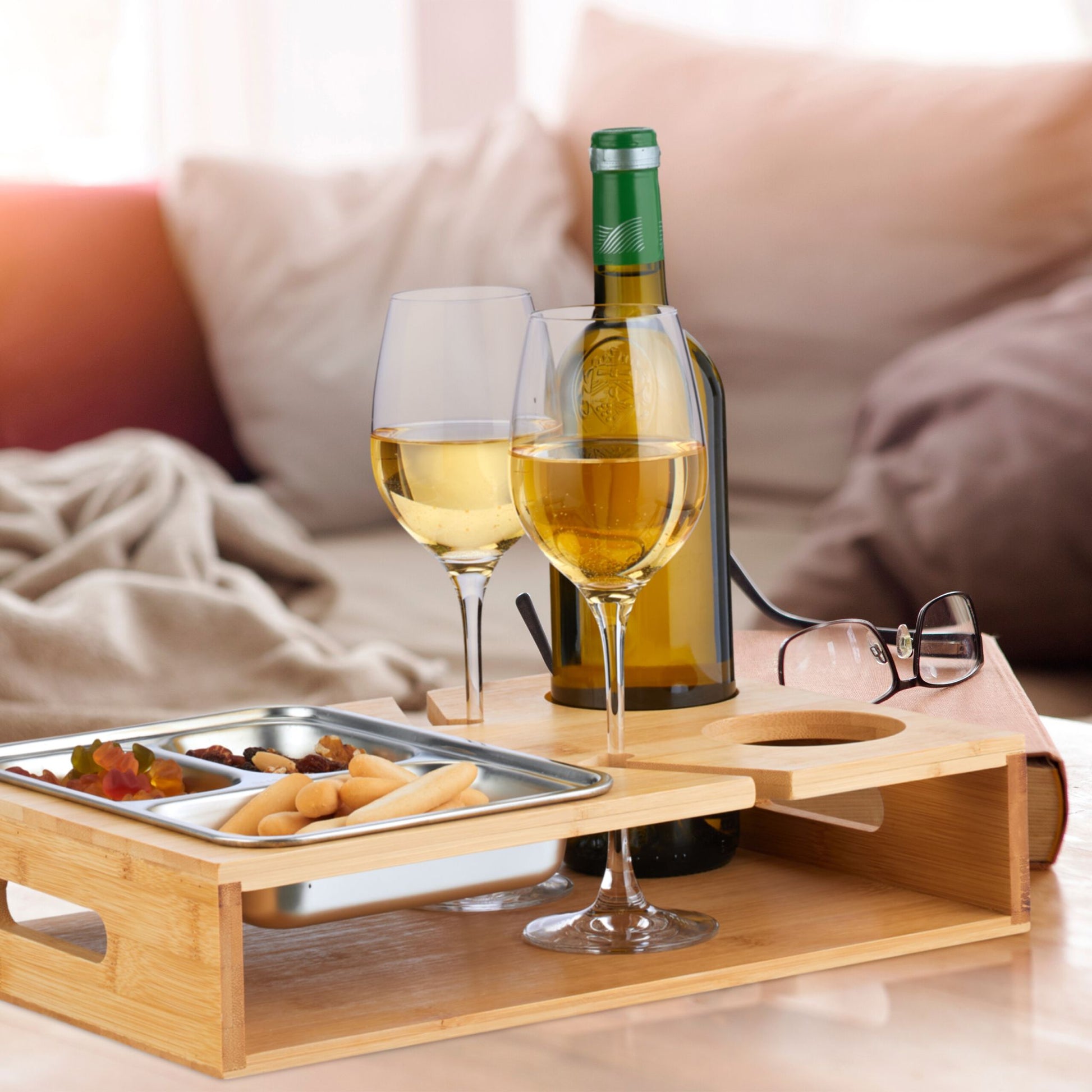 Couchbar mit Edelstahlschale Hellbraun-Silber von Relaxdays