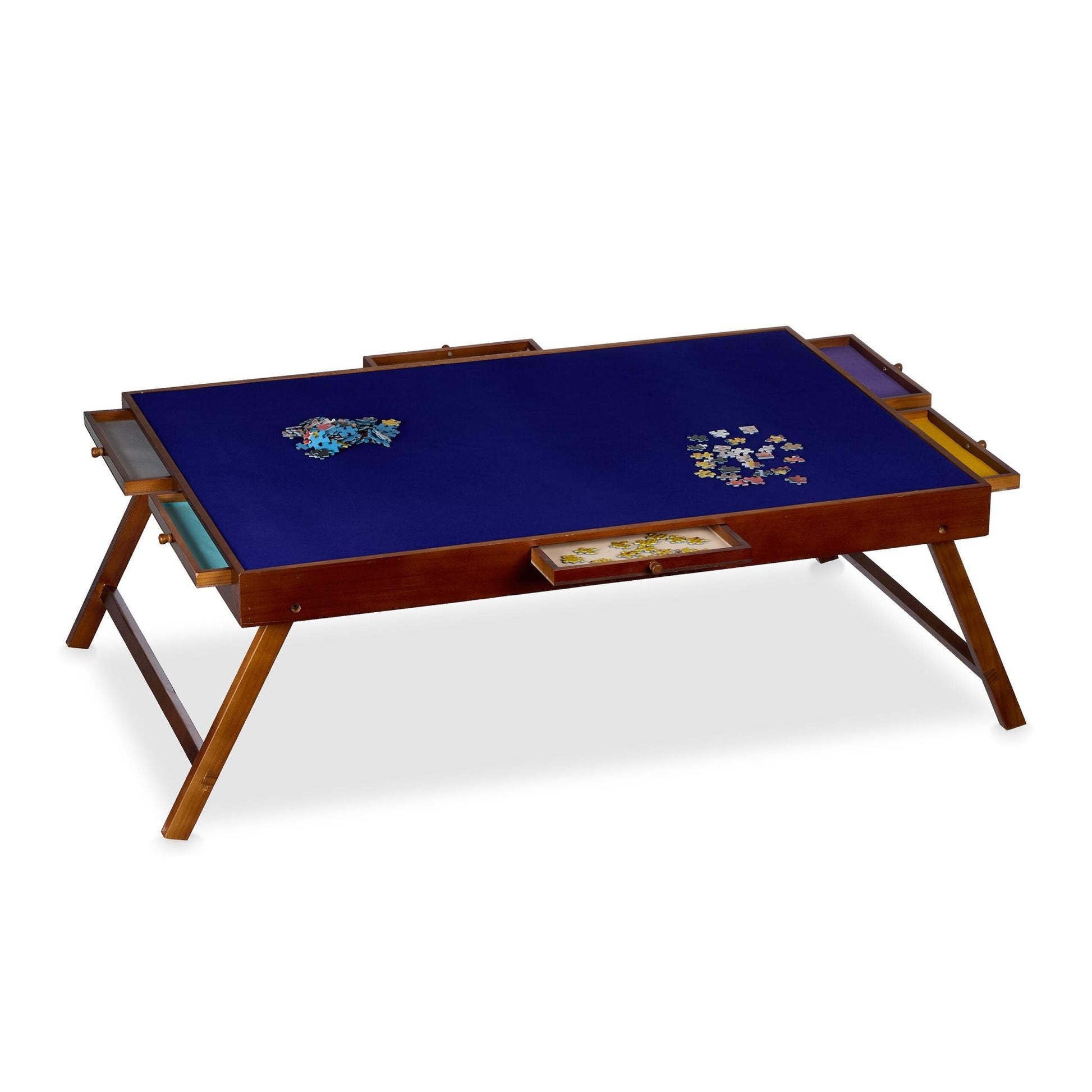 Puzzletisch mit 6 Schubladen Braun-Creme-Dunkelblau von Relaxdays