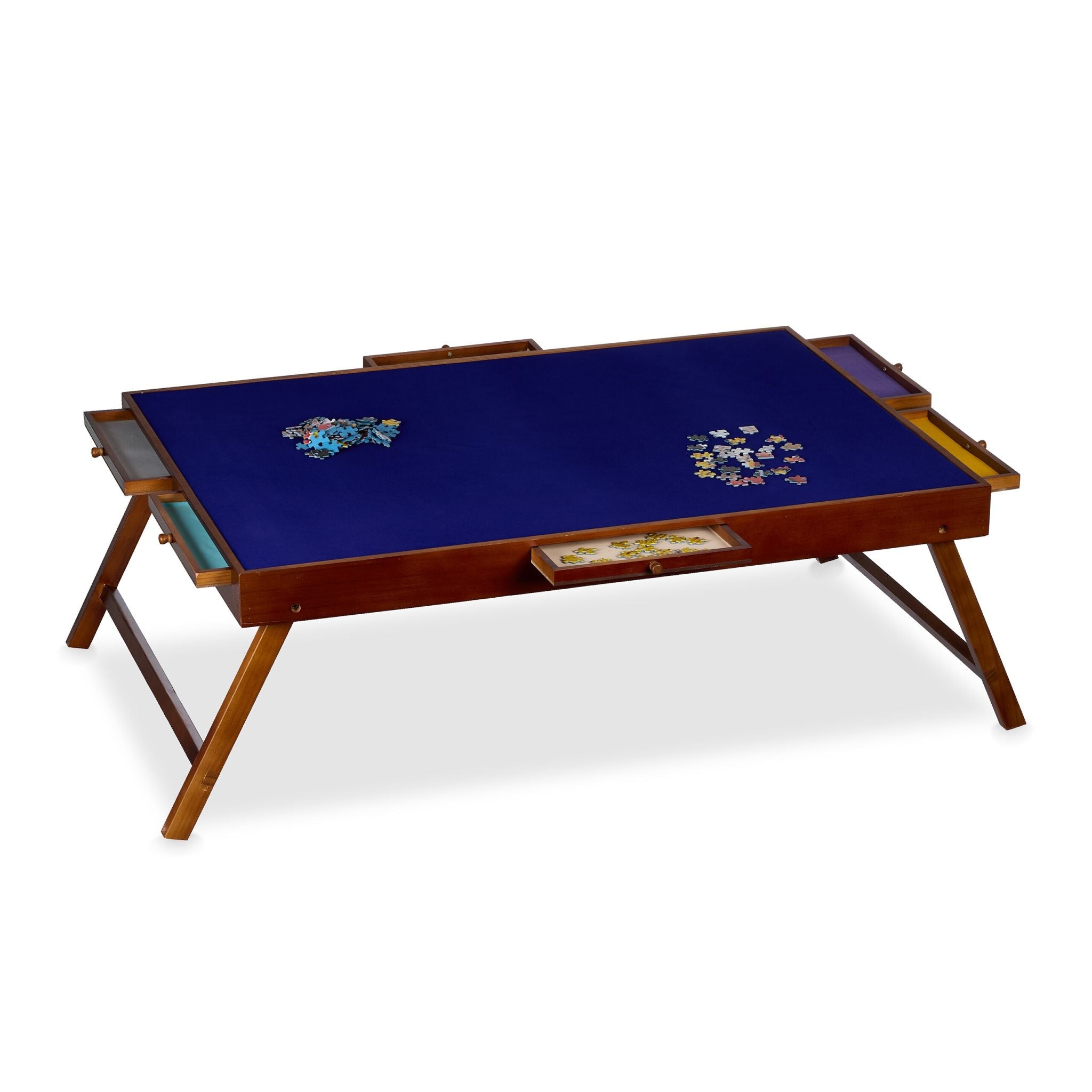 Puzzletisch mit 6 Schubladen Braun-Creme-Dunkelblau von Relaxdays