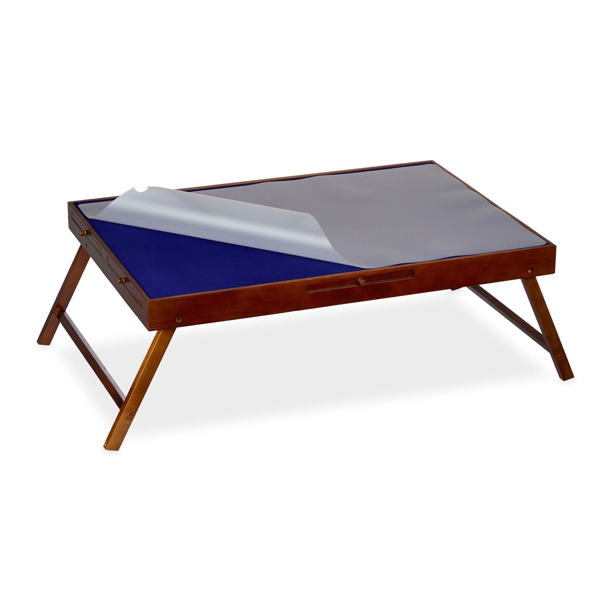 Puzzletisch mit 6 Schubladen Braun-Creme-Dunkelblau von Relaxdays
