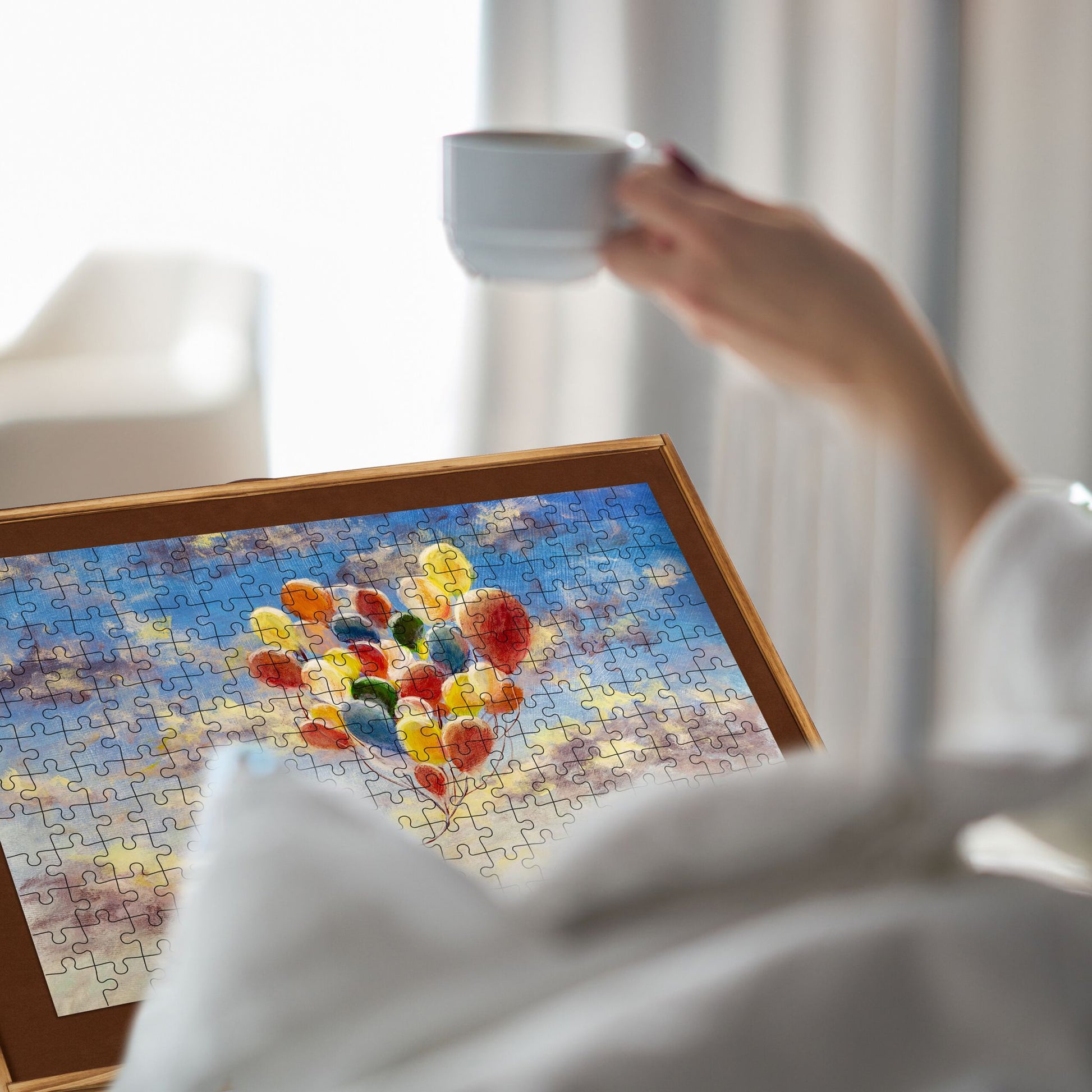 Puzzletisch Braun-Hellbraun von Relaxdays