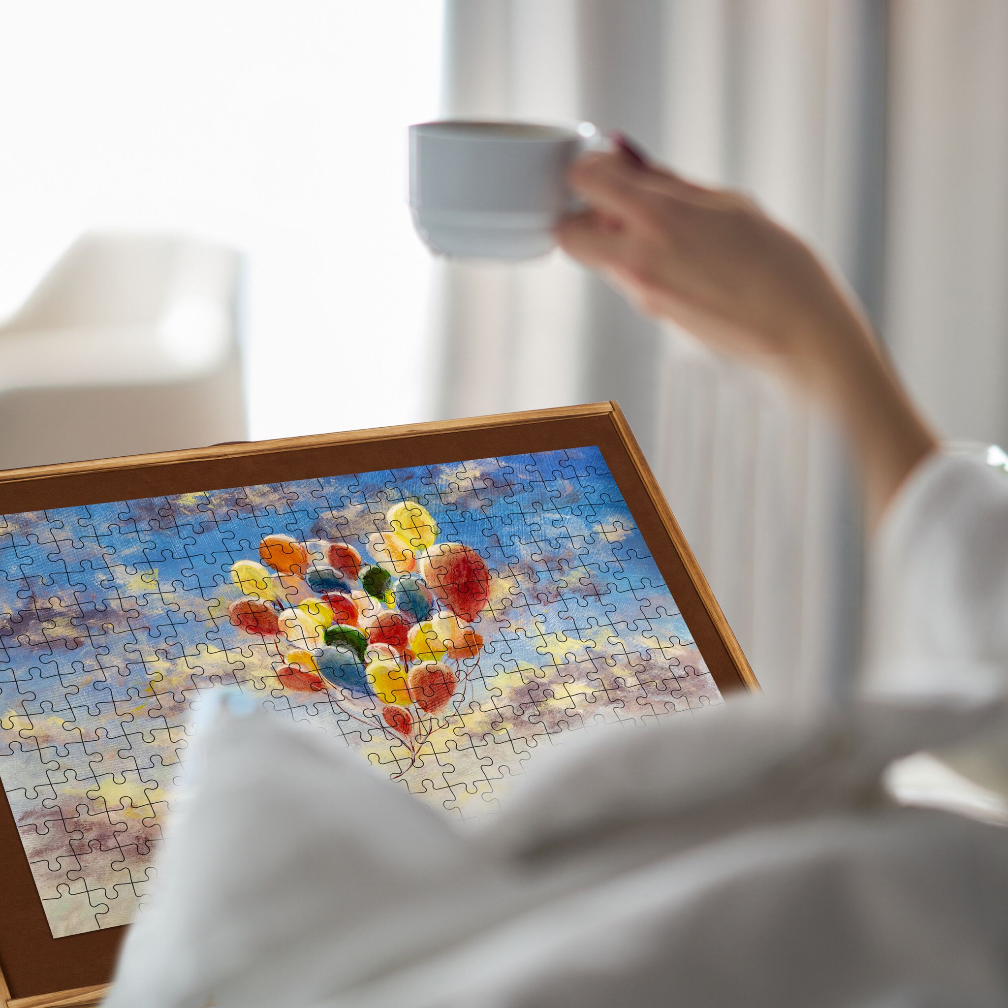 Puzzletisch Braun-Hellbraun von Relaxdays