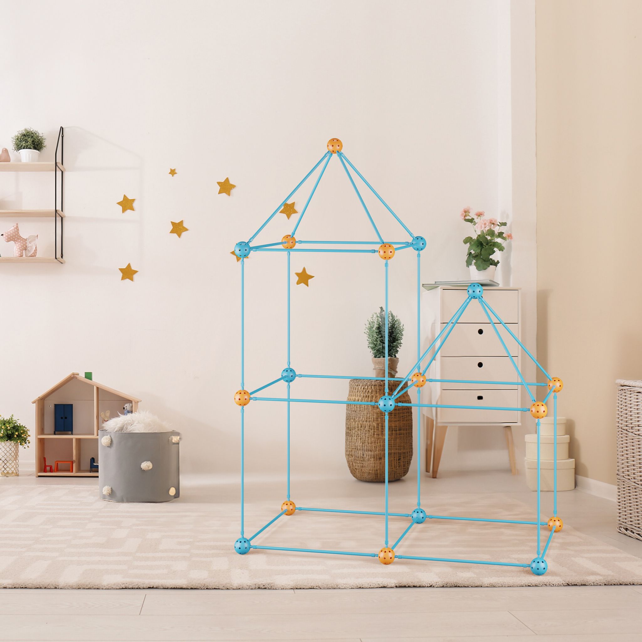 DIY Konstruktionsspielzeug Höhle bauen Blau-Orange-Türkis von Relaxdays