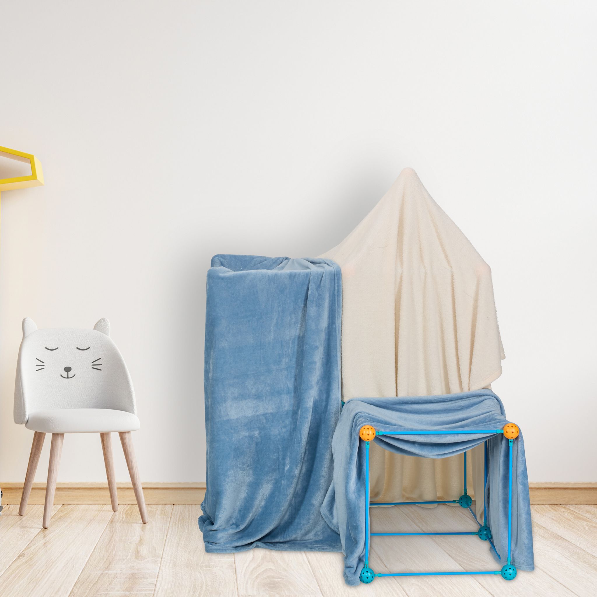 DIY Konstruktionsspielzeug Höhle bauen Blau-Orange-Türkis von Relaxdays