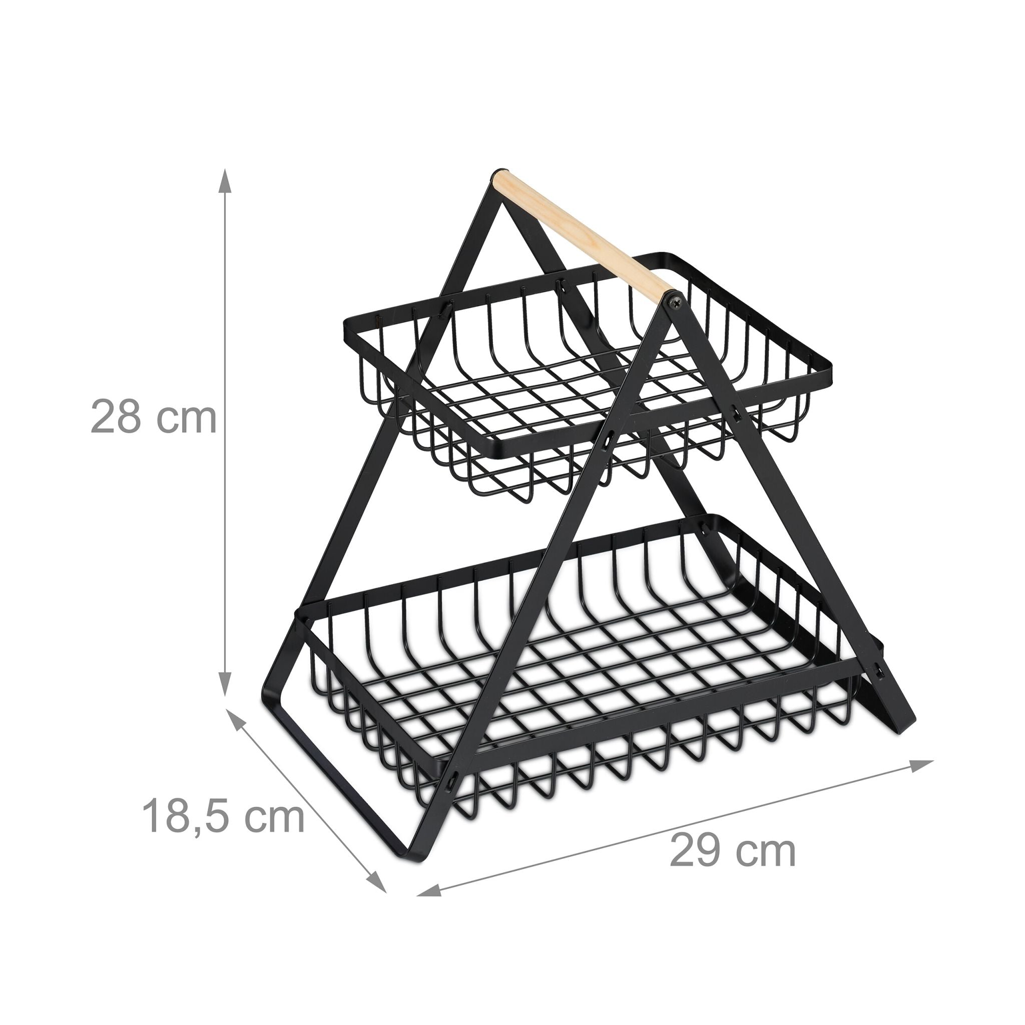 Obstkorb Etagere 2-stöckig Hellbraun-Schwarz