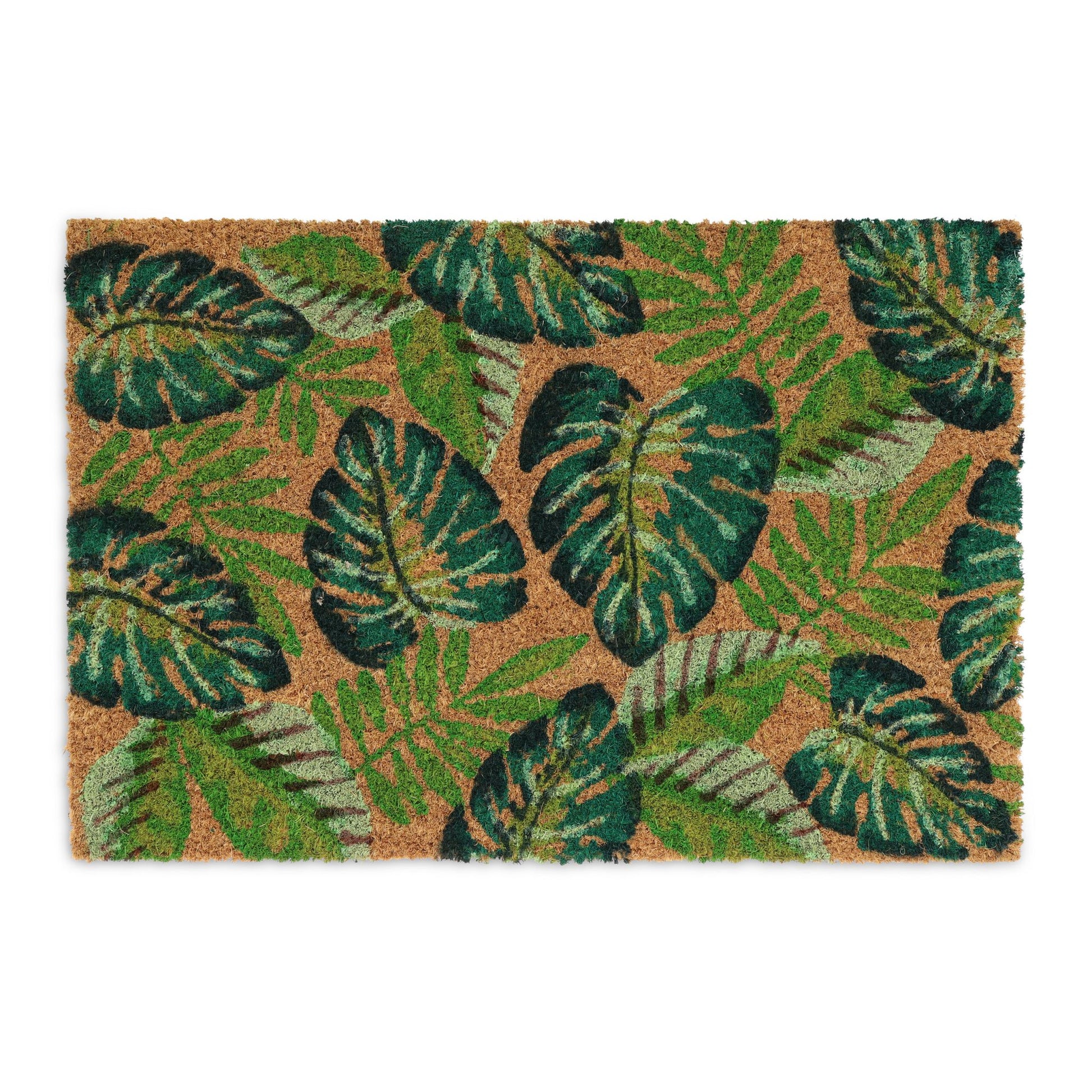 Kokos Fussmatte Monstera-Blätter Dunkelgrün-Grün-Hellbraun von Relaxdays