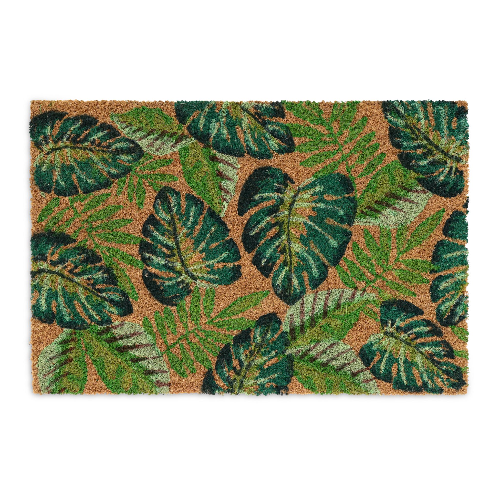 Kokos Fussmatte Monstera-Blätter Dunkelgrün-Grün-Hellbraun von Relaxdays