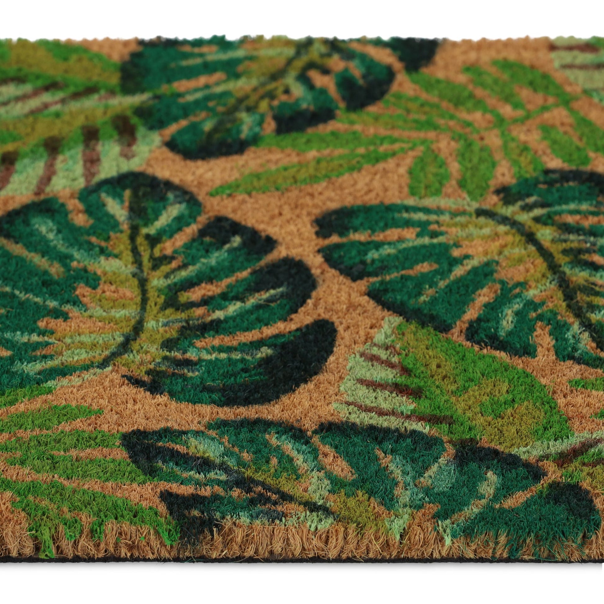 Kokos Fussmatte Monstera-Blätter Dunkelgrün-Grün-Hellbraun von Relaxdays