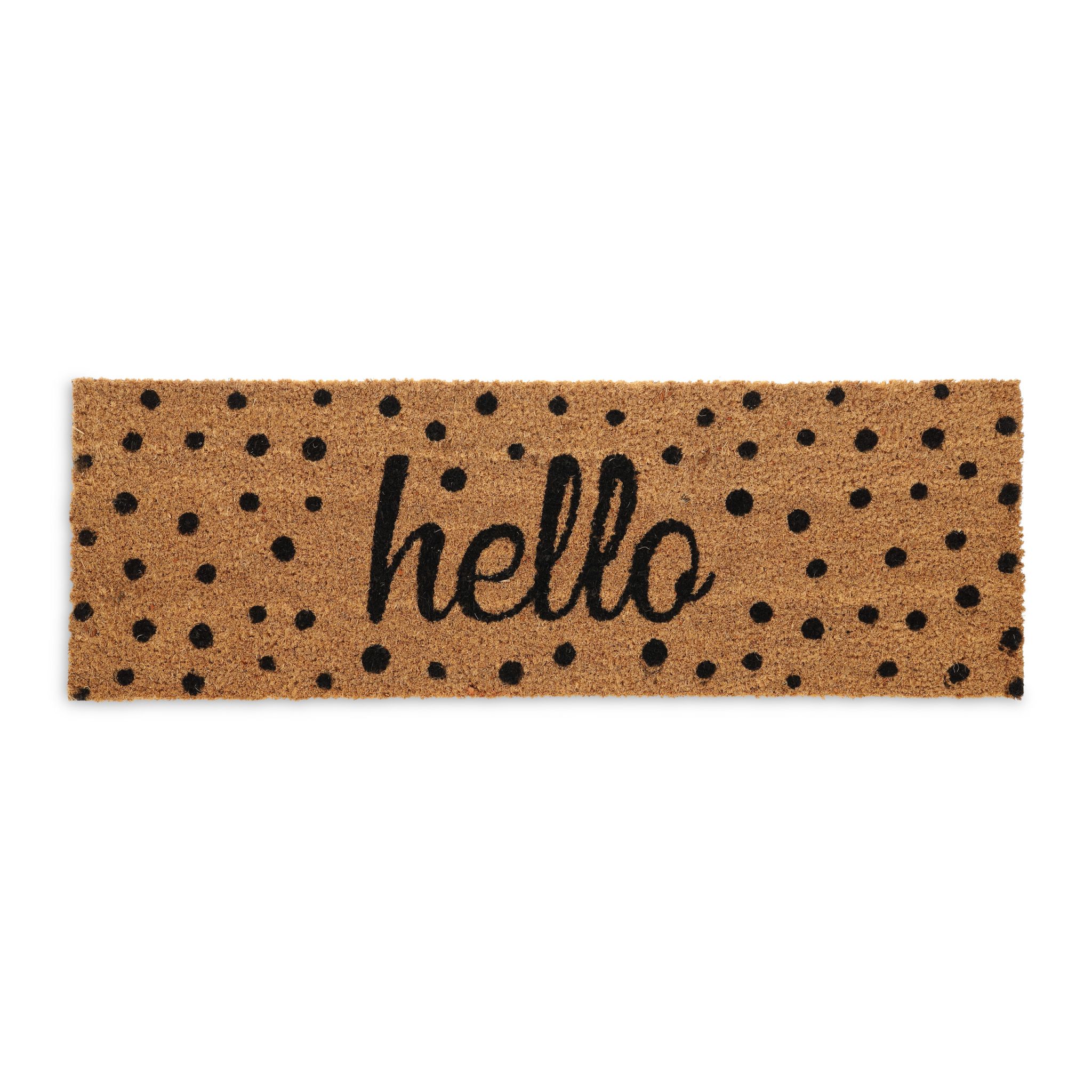 Kokos Fussmatte Hello mit Punkten Hellbraun-Schwarz von Relaxdays