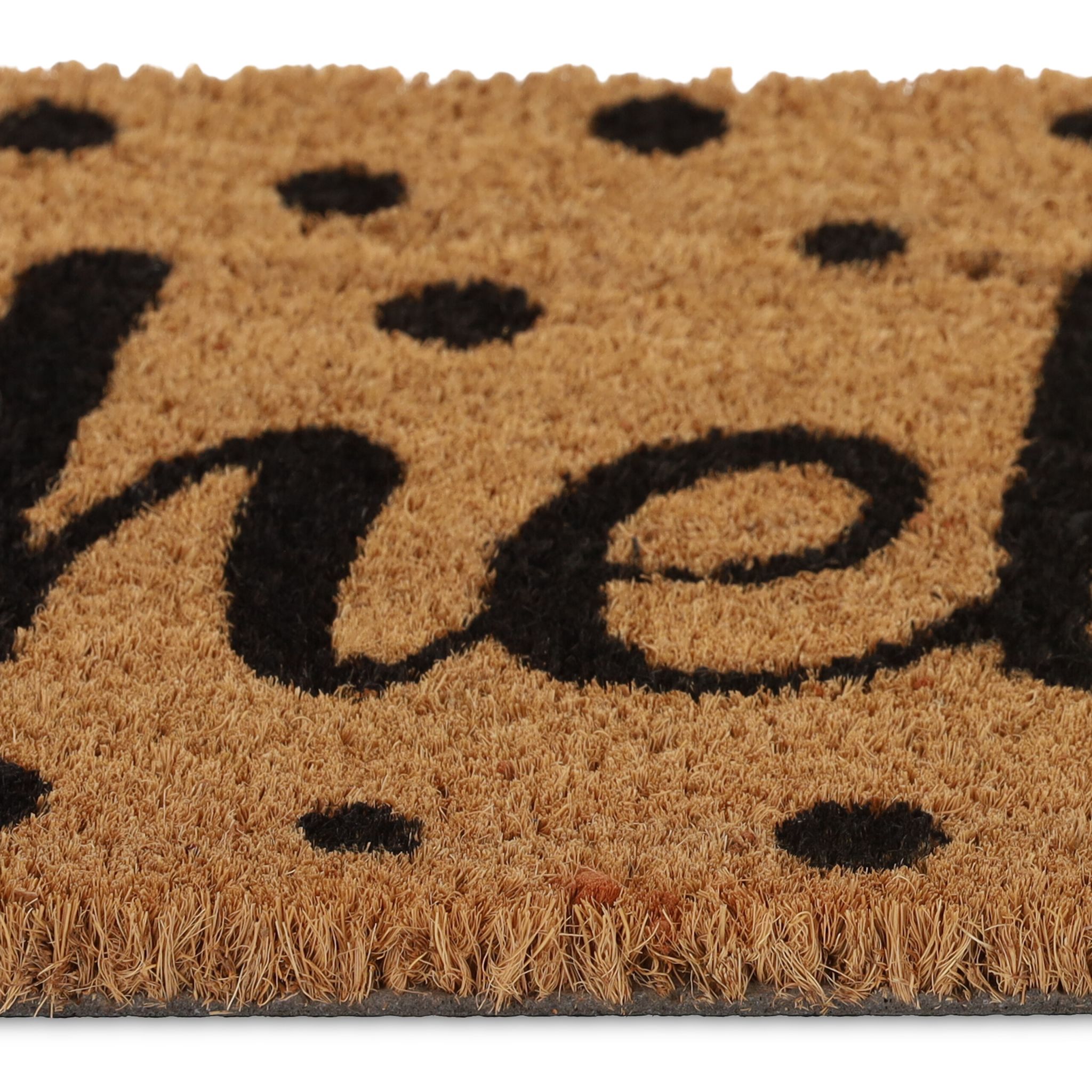 Kokos Fussmatte Hello mit Punkten Hellbraun-Schwarz von Relaxdays