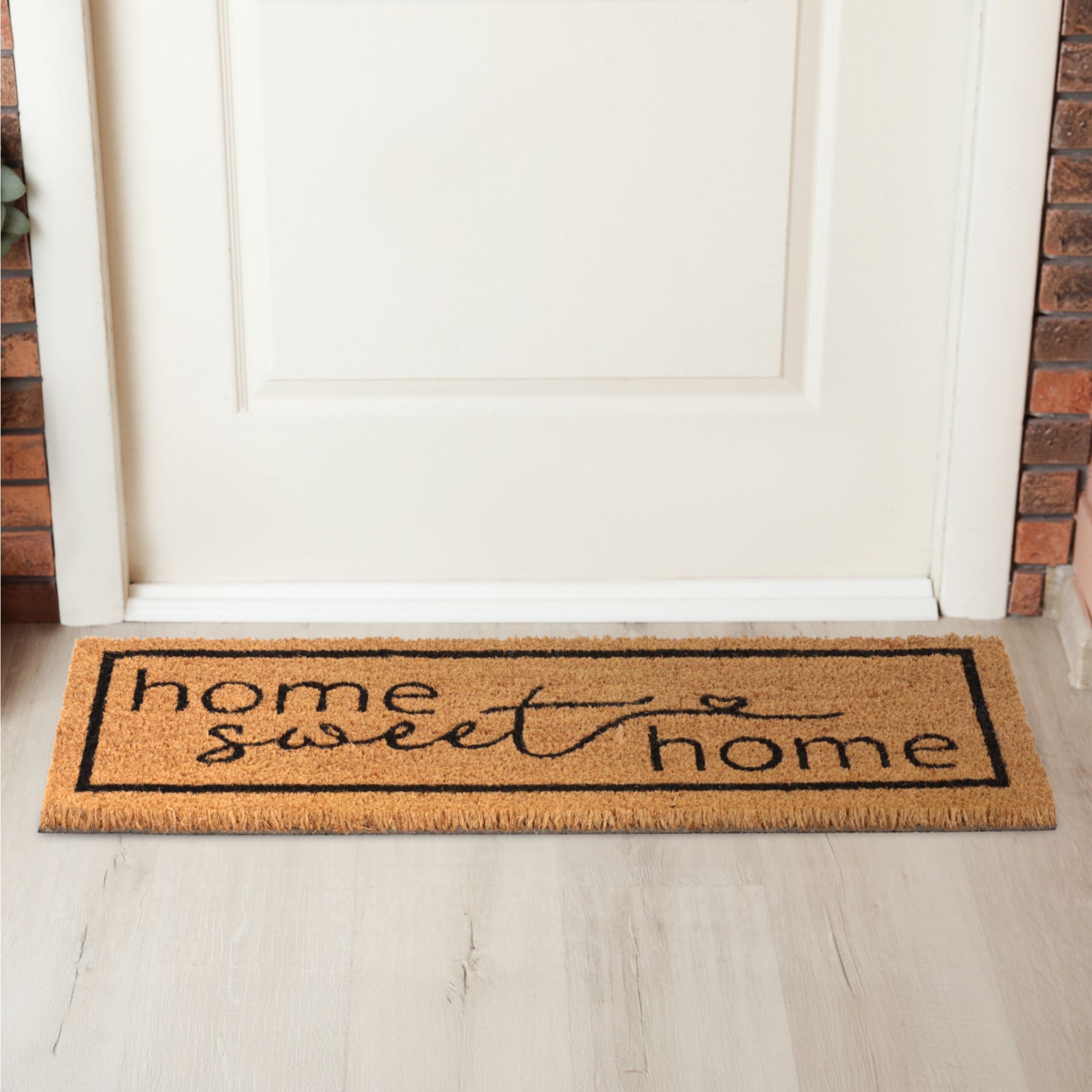 Kokos Fussmatte Home sweet Home Hellbraun-Schwarz von Relaxdays