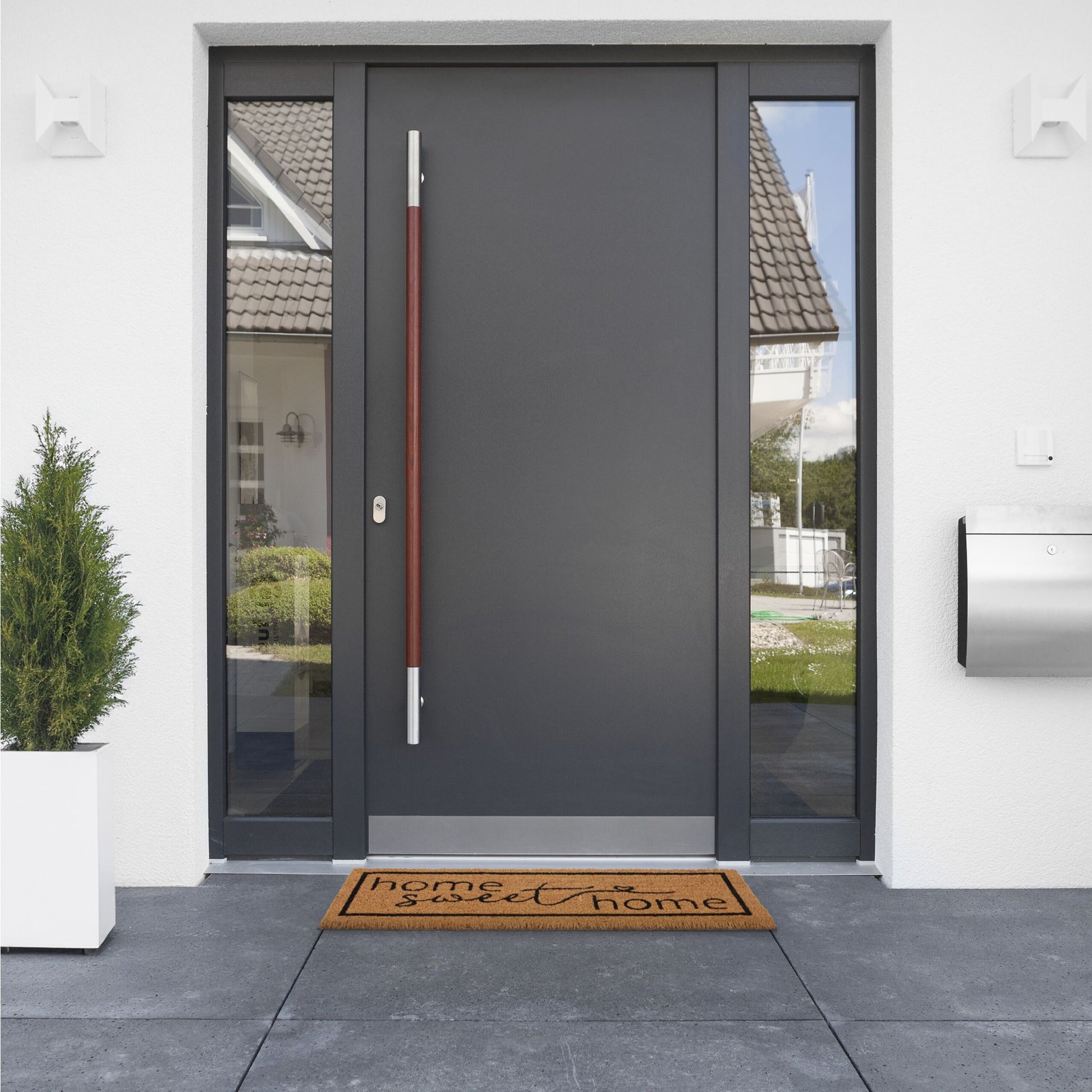 Kokos Fussmatte Home sweet Home Hellbraun-Schwarz von Relaxdays