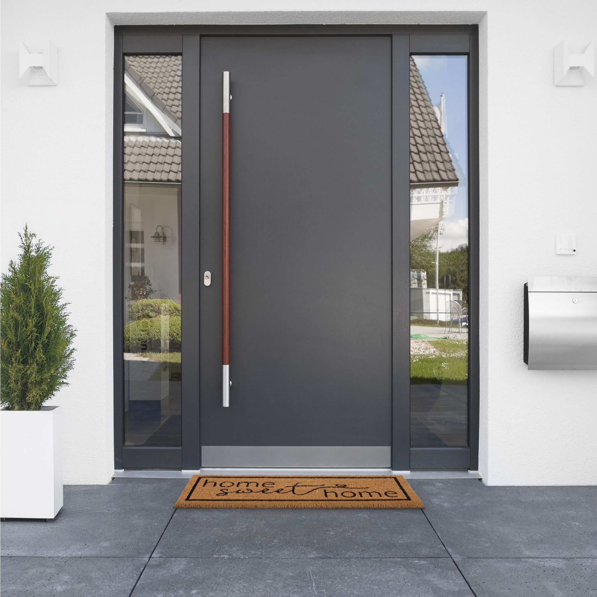 Kokos Fussmatte Home sweet Home Hellbraun-Schwarz von Relaxdays