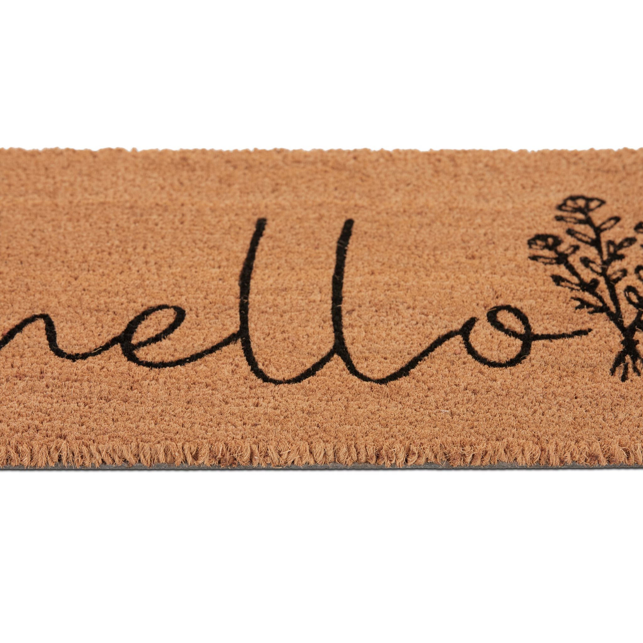 Kokos Fussmatte Hello Hellbraun-Schwarz von Relaxdays