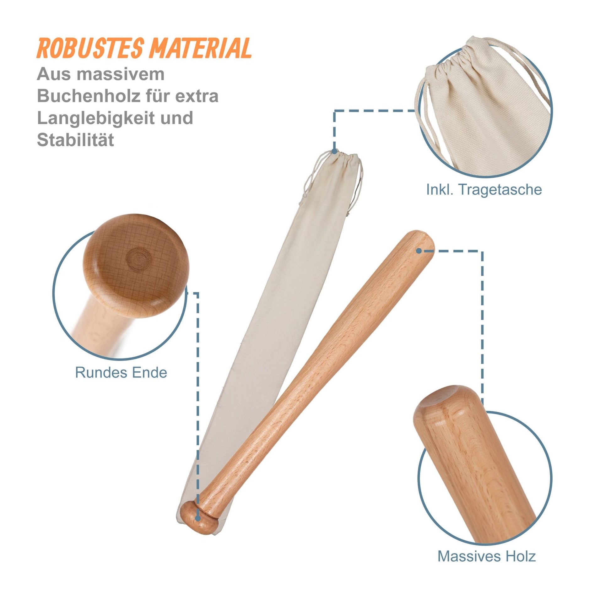 Kleiner Baseballschläger Holz mit Beutel Beige-Hellbraun von Relaxdays