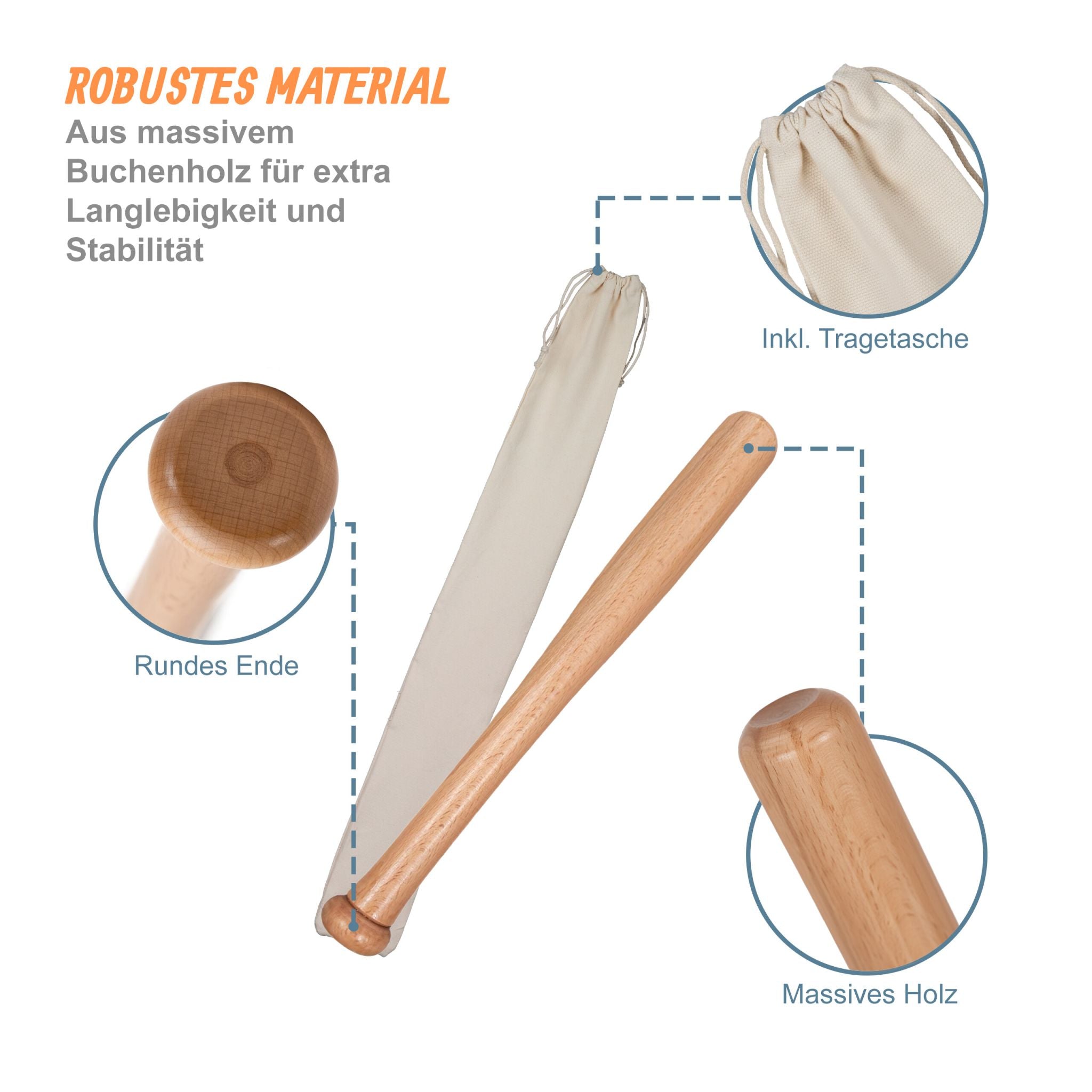 Kleiner Baseballschläger Holz mit Beutel Beige-Hellbraun von Relaxdays